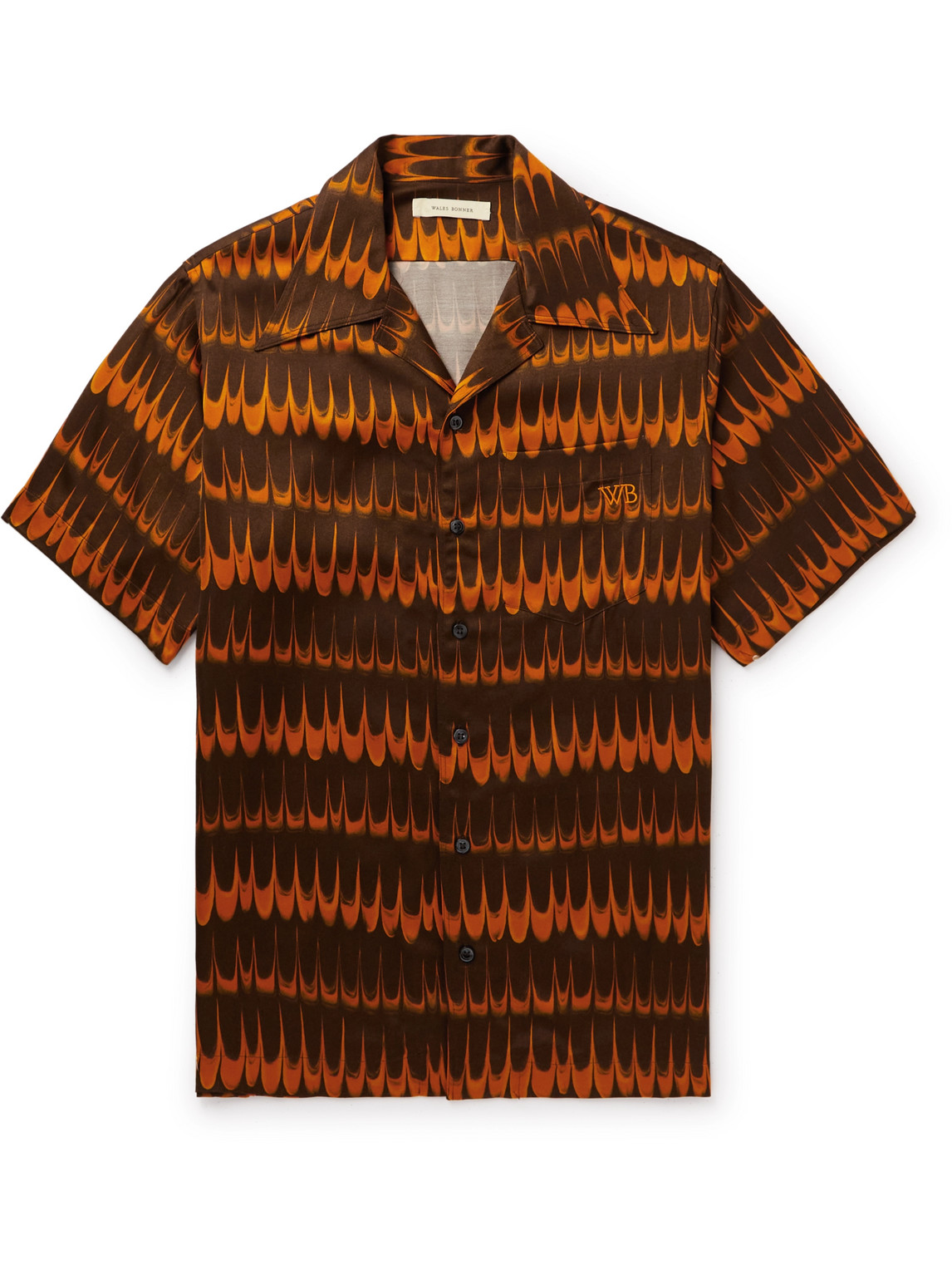 Wales Bonner - Camp-Collar Logo-Embroidered Printed Satin Shirt - Men - Orange - IT 46