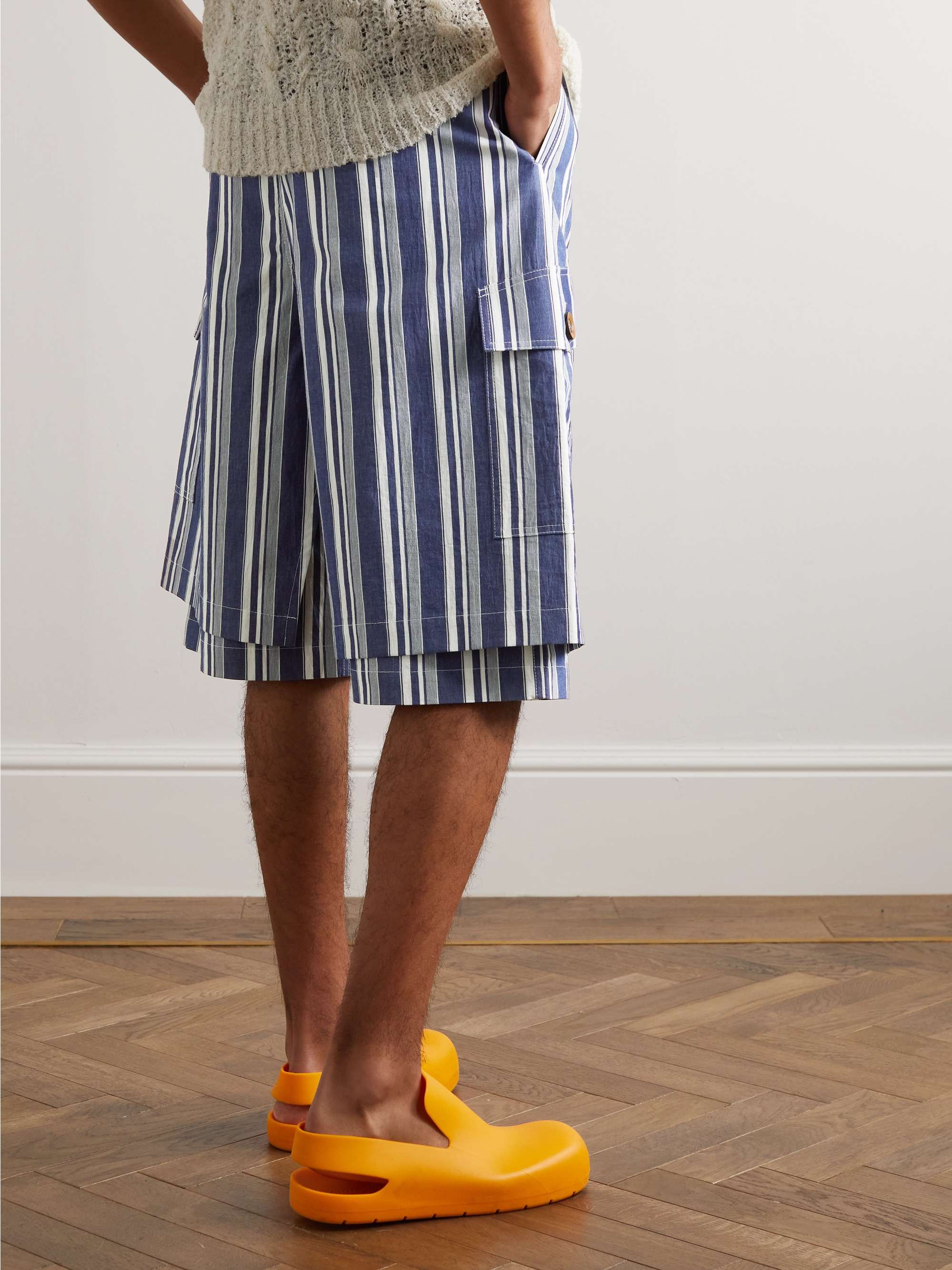 WALES BONNER Xalam Wide-Leg Striped Cotton Drawstring Shorts