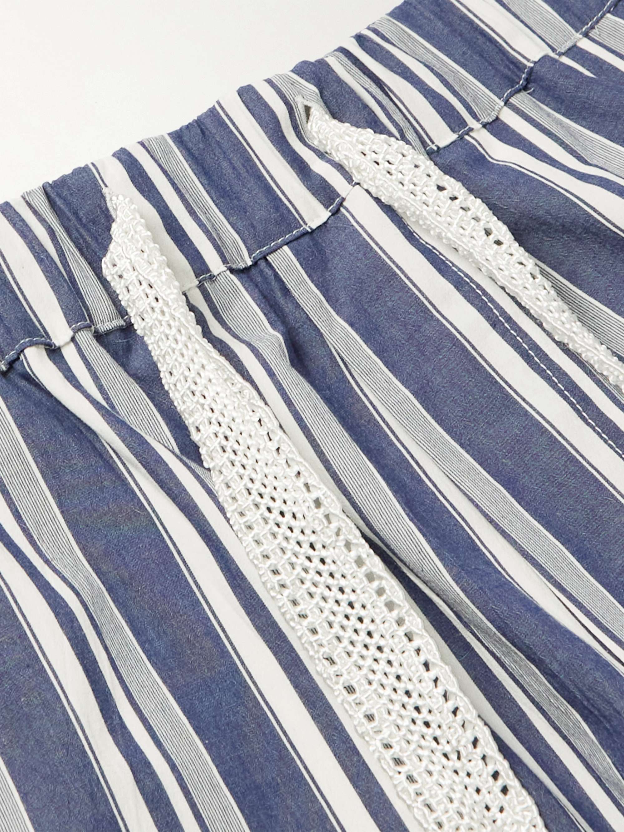 WALES BONNER Xalam Wide-Leg Striped Cotton Drawstring Shorts