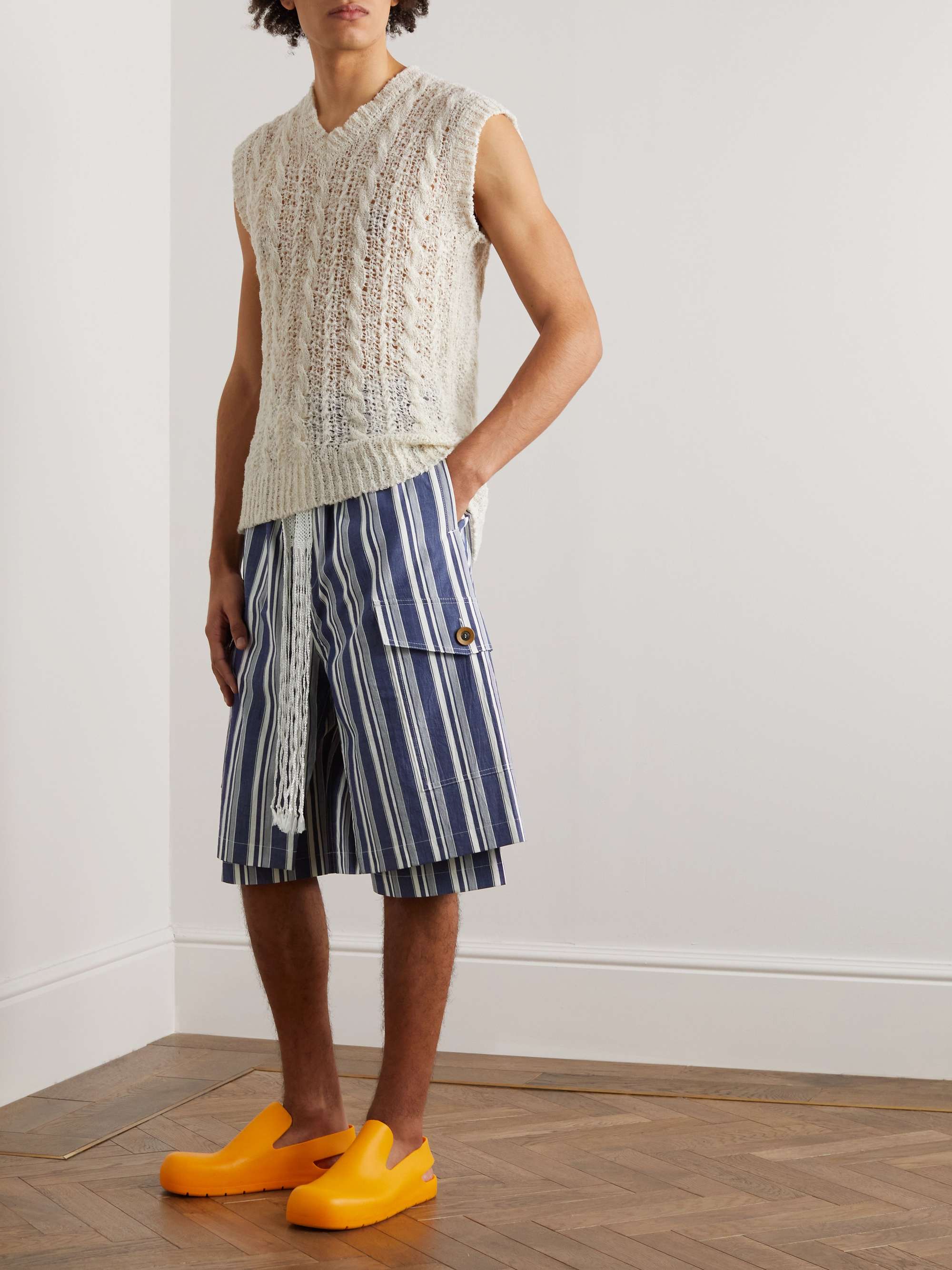 WALES BONNER Xalam Wide-Leg Striped Cotton Drawstring Shorts