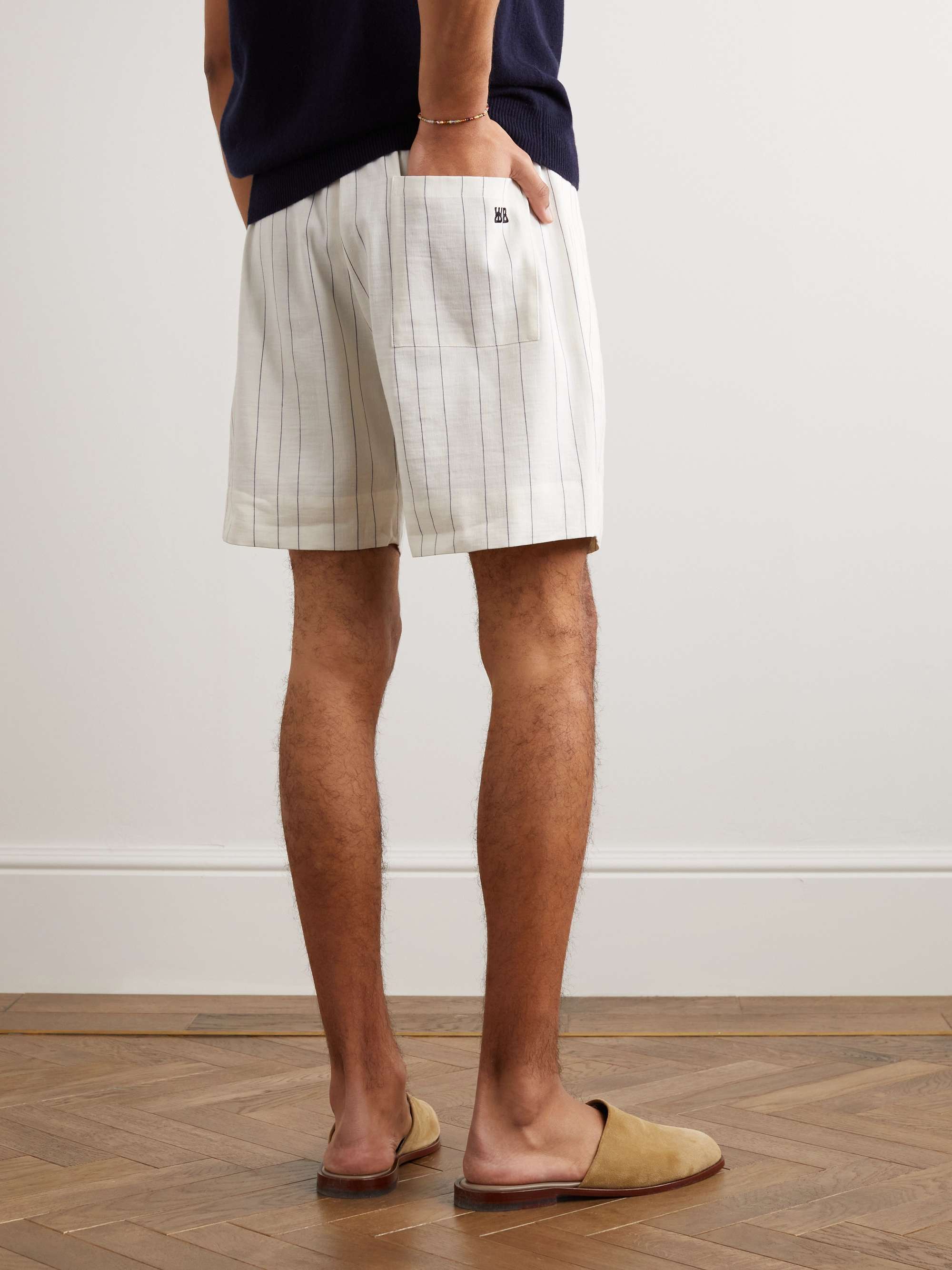 WALES BONNER Straight-Leg Striped Linen and Cotton-Blend Drawstring Shorts