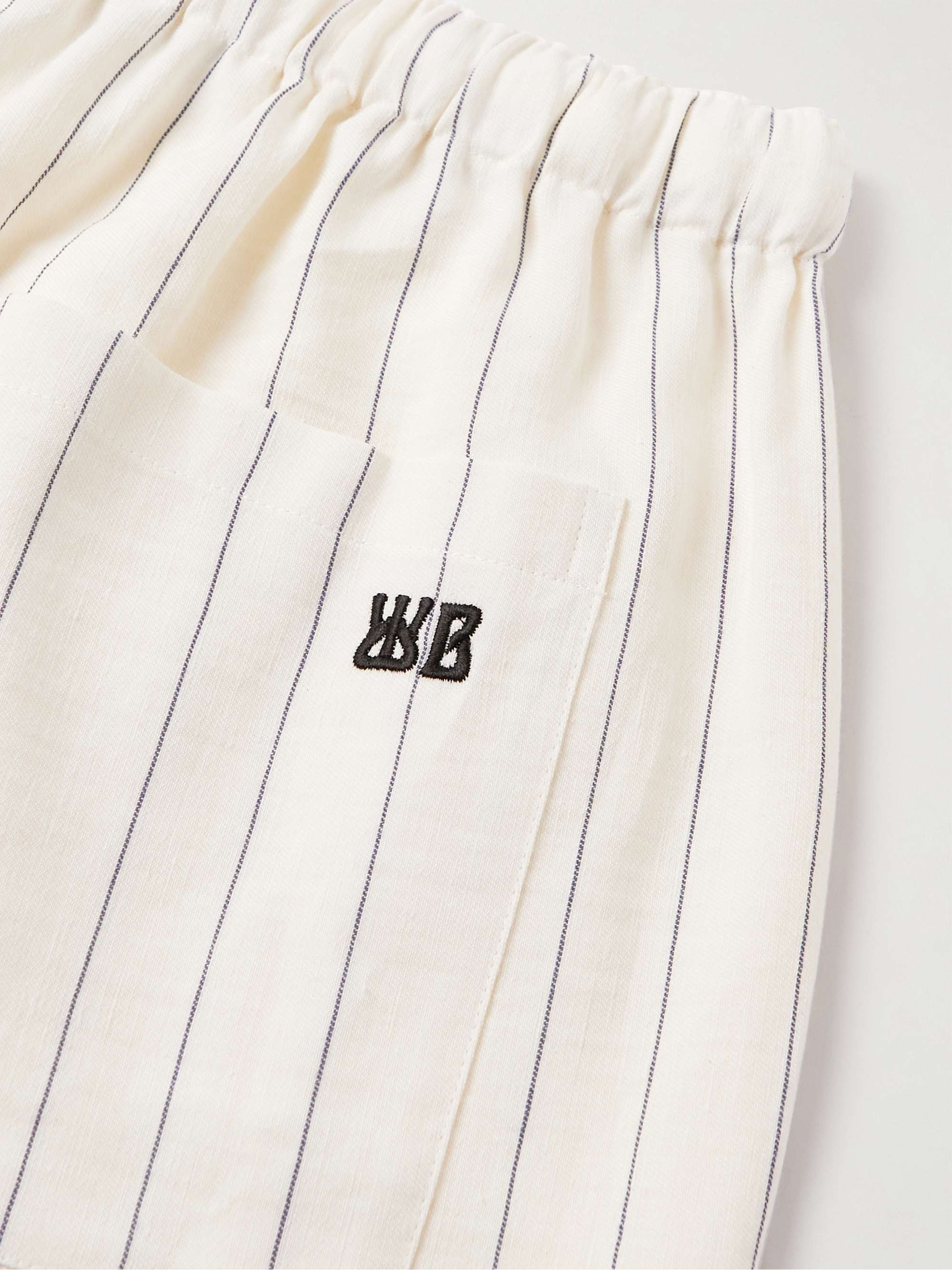 WALES BONNER Straight-Leg Striped Linen and Cotton-Blend Drawstring Shorts