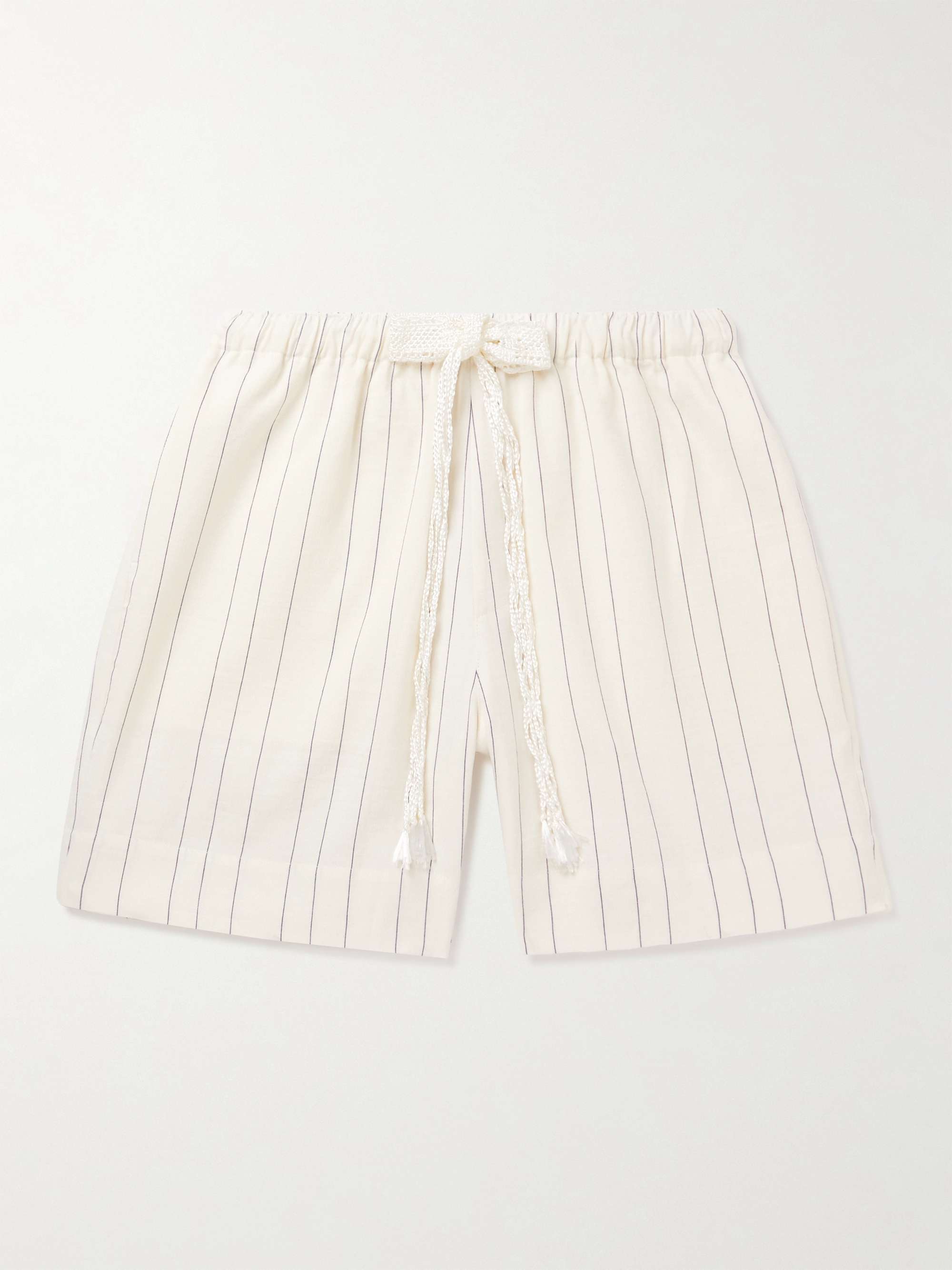 WALES BONNER Straight-Leg Striped Linen and Cotton-Blend Drawstring Shorts