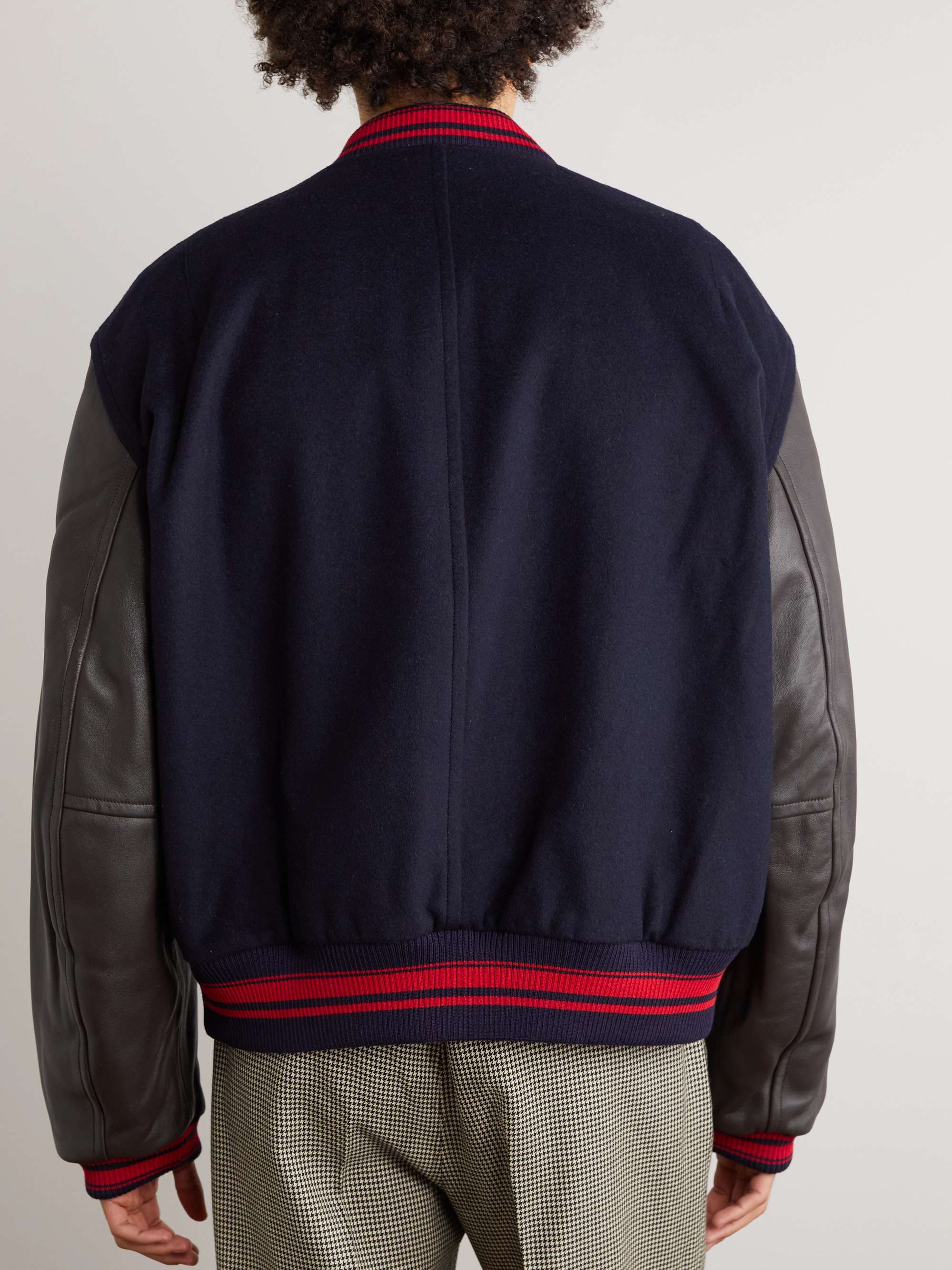 WALES BONNER Patchwork Padded Wool-Blend and Leather Varsity Jacket