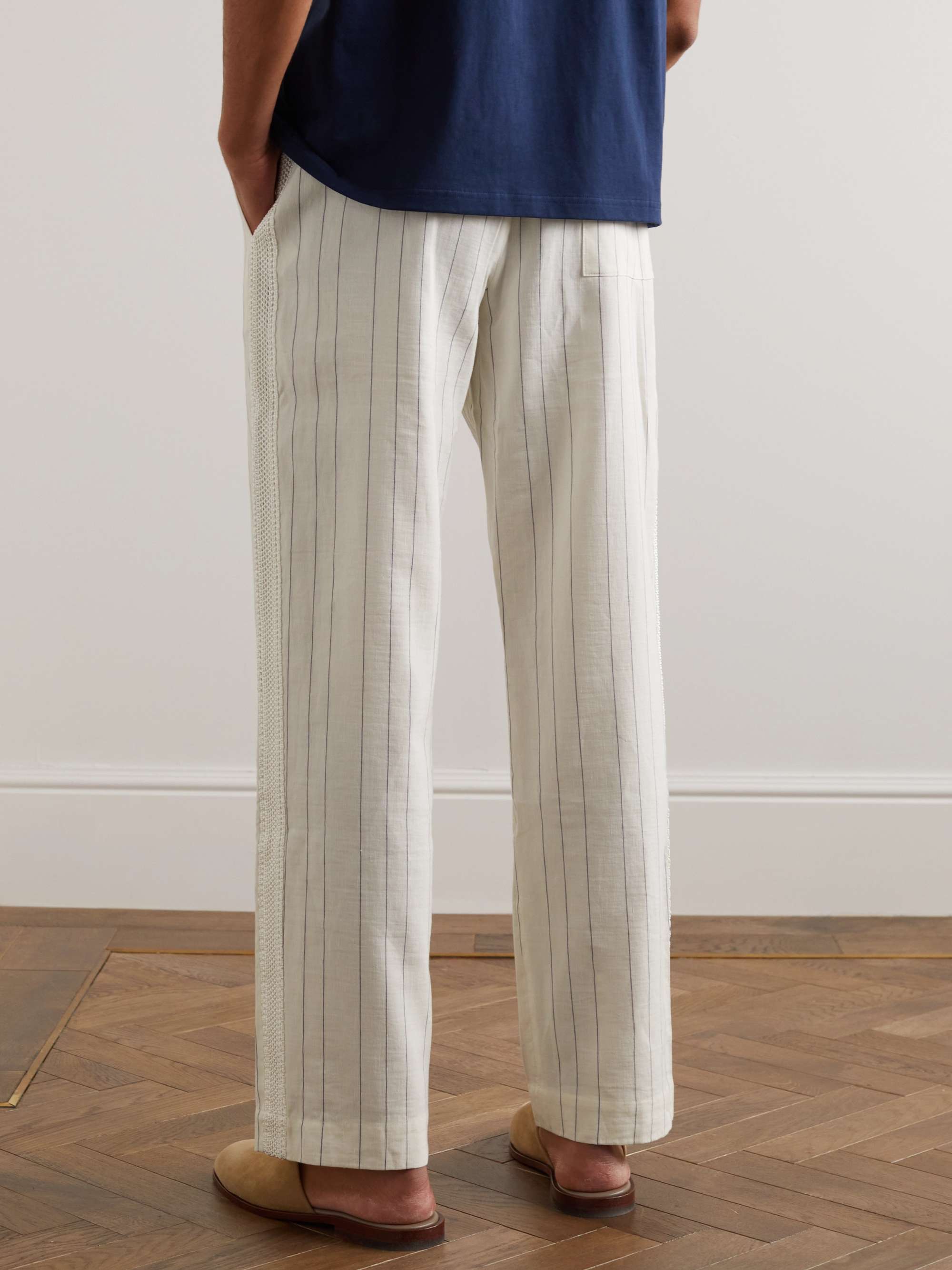 WALES BONNER Straight-Leg Crochet-Trimmed Linen and Cotton-Blend Pyjama Trousers
