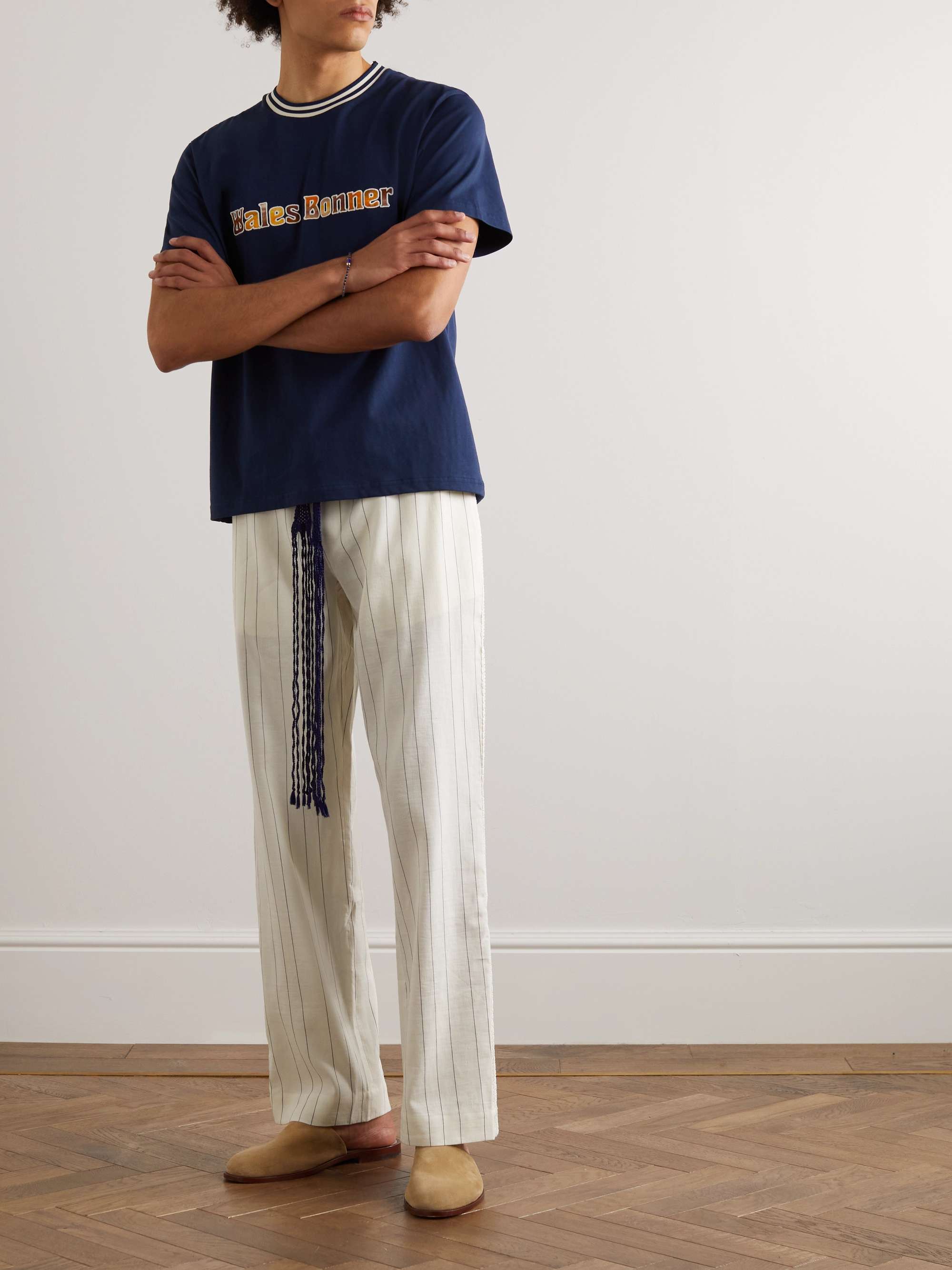 WALES BONNER Straight-Leg Crochet-Trimmed Linen and Cotton-Blend Pyjama Trousers