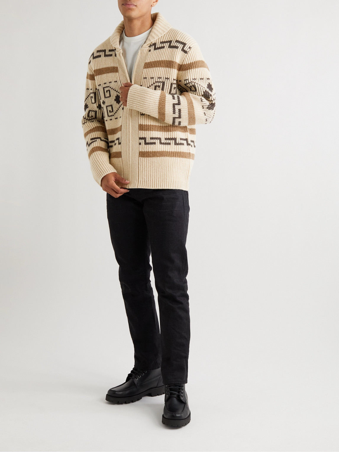 Shop Pendleton The Original Westerley Jacquard-knit Wool Cardigan In Brown