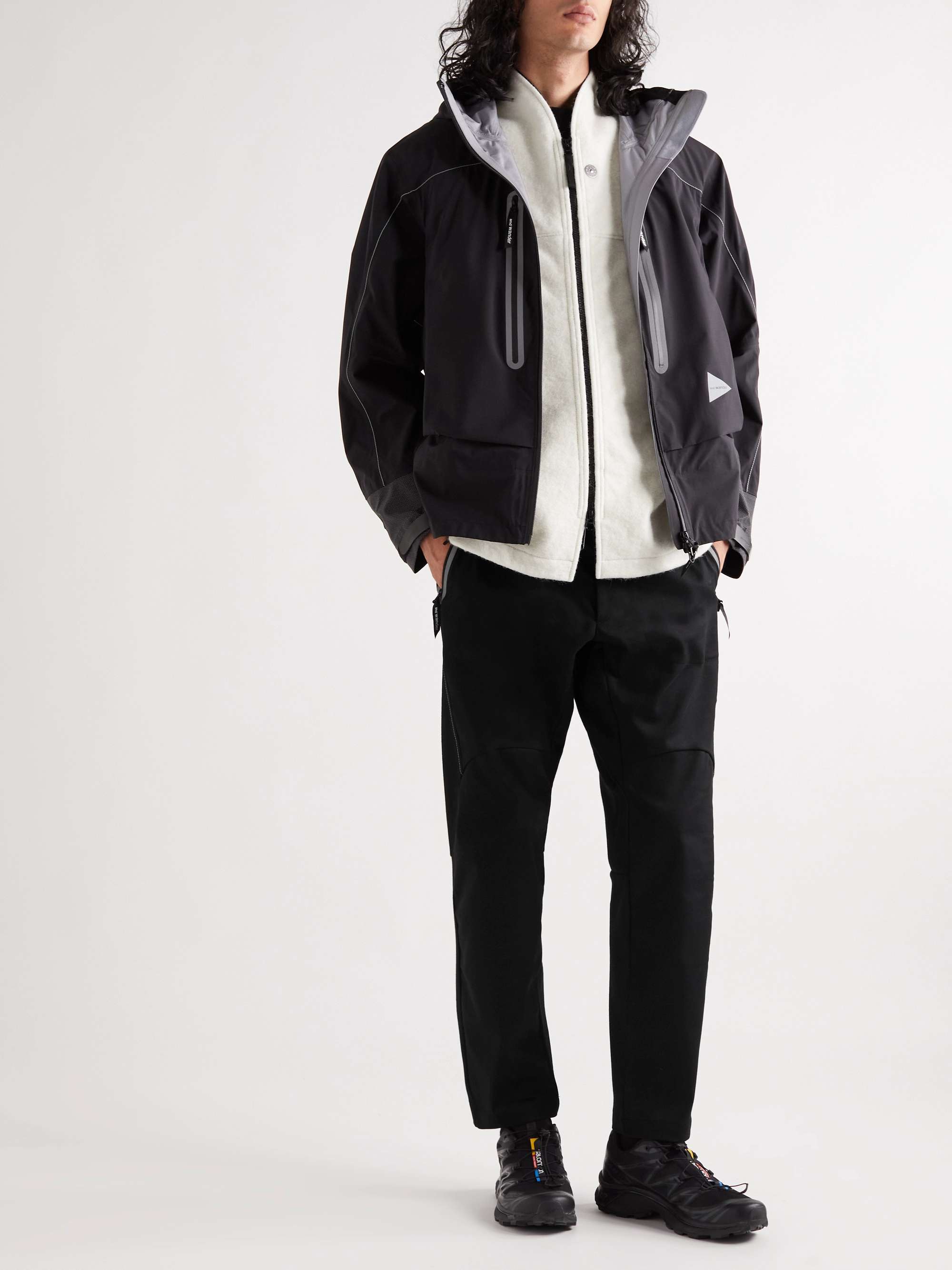 AND WANDER Air Hold Slim-Fit Tapered Belted Thermolite and Canvas Trousers