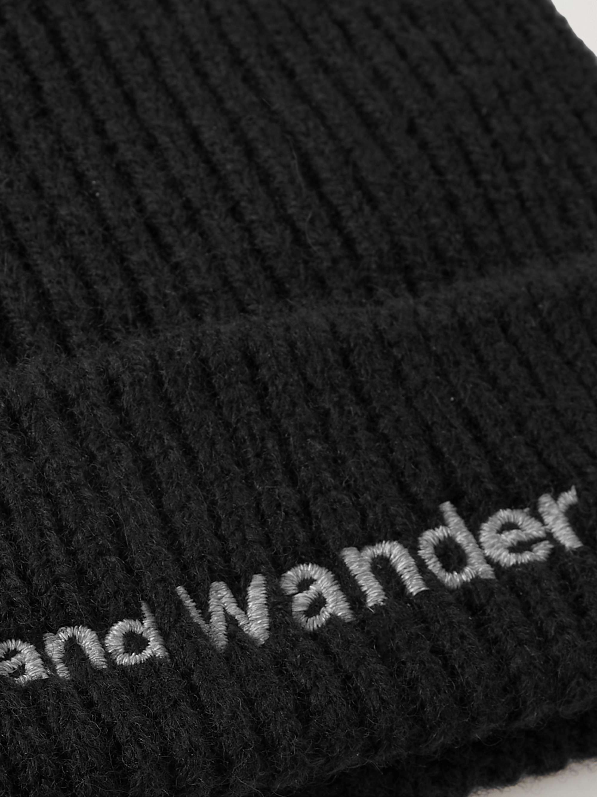 AND WANDER Logo-Embroidered Ribbed Shetland Wool Beanie