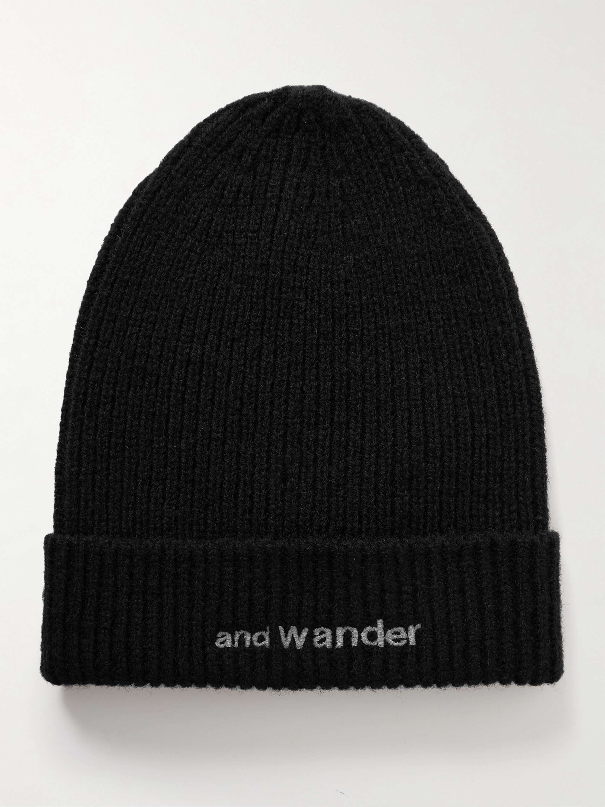 AND WANDER Logo-Embroidered Ribbed Shetland Wool Beanie