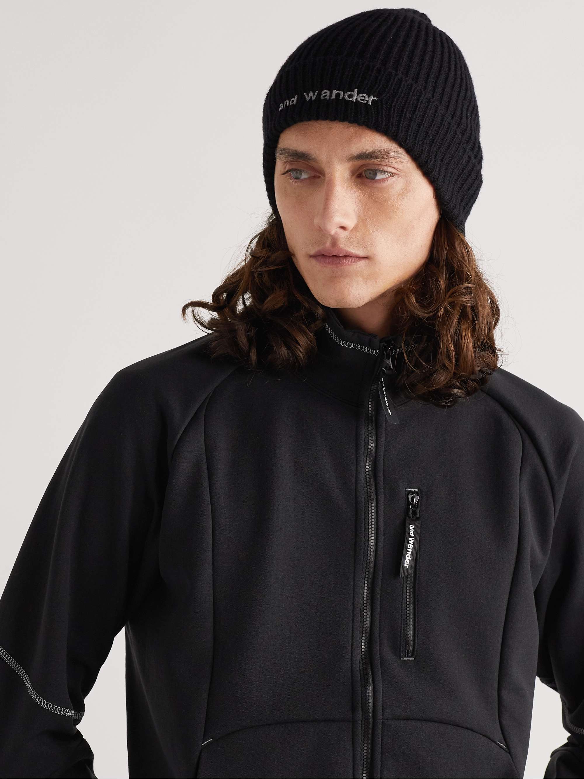 AND WANDER Logo-Embroidered Ribbed Shetland Wool Beanie