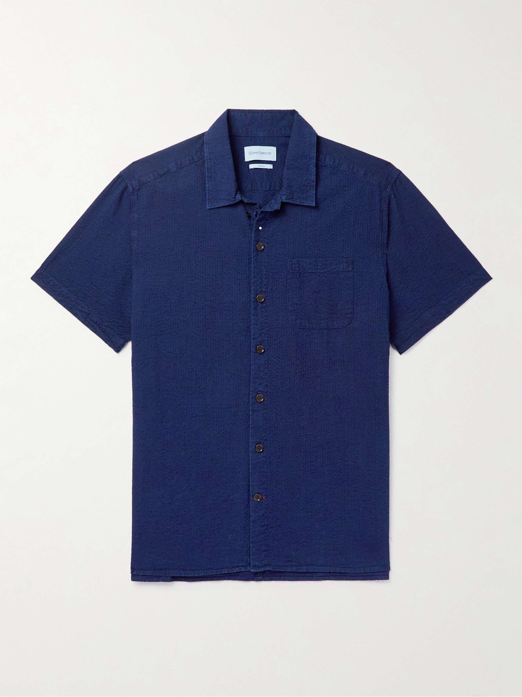 OLIVER SPENCER Riviera Indigo-Dyed Cotton-Seersucker Shirt for Men | MR ...