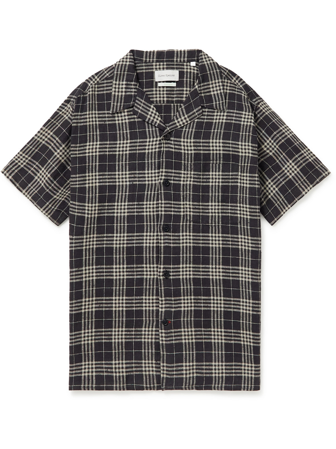 Oliver Spencer Havana Camp-collar Checked Linen Shirt In Gray