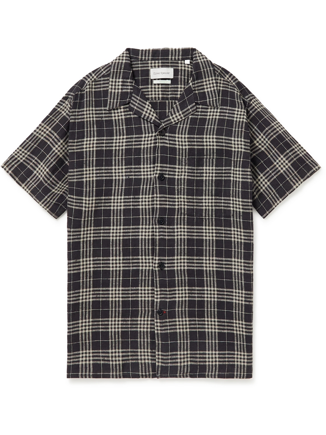 OLIVER SPENCER HAVANA CAMP-COLLAR CHECKED LINEN SHIRT