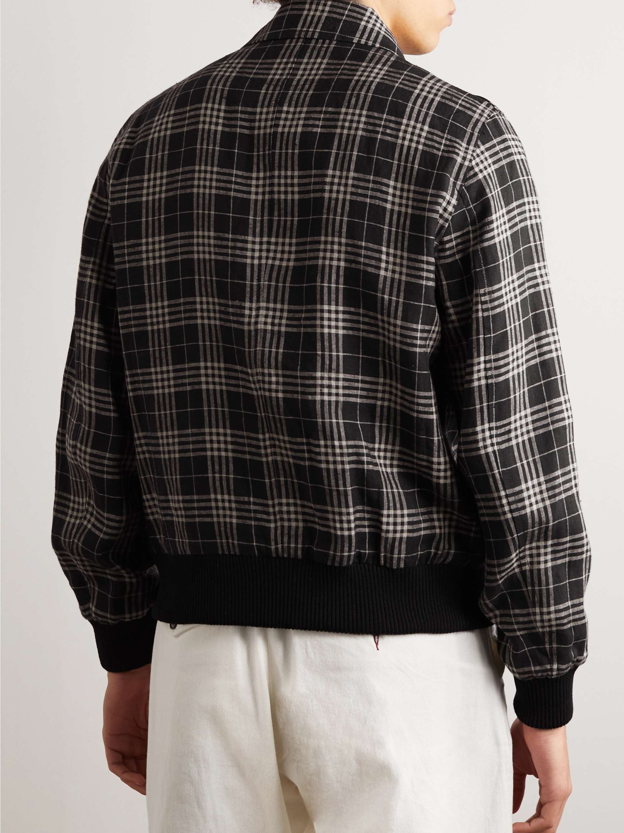 Langar Checked Linen Bomber Jacket