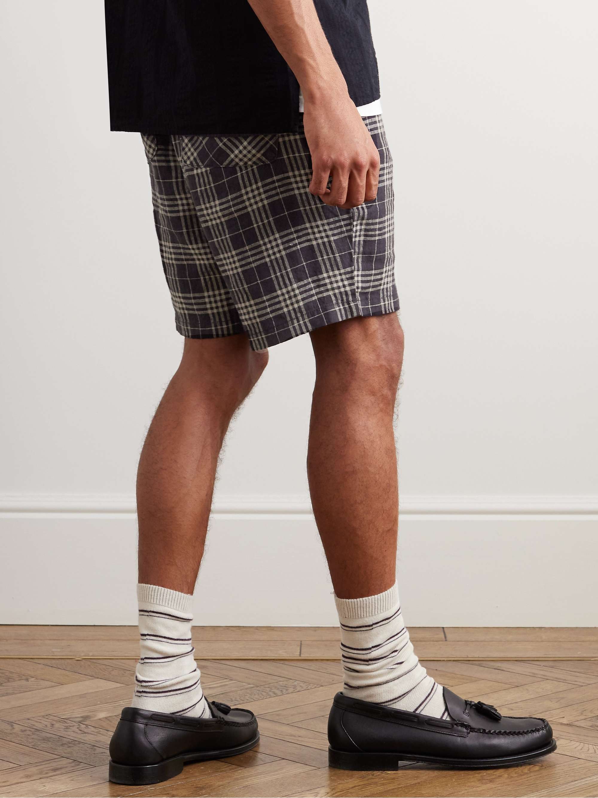 OLIVER SPENCER Osborne Checked Linen Drawstring Shorts