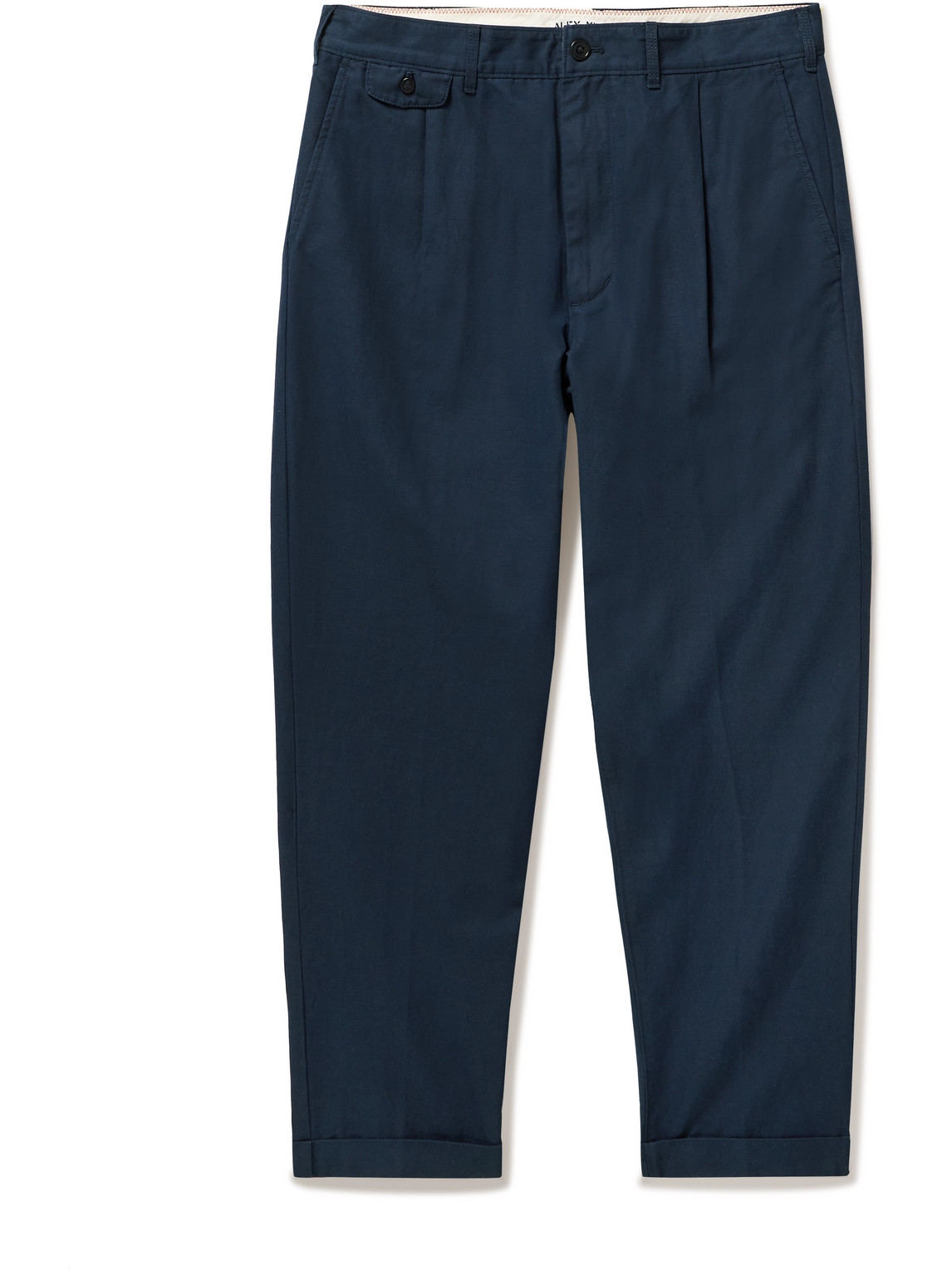 Alex Mill Tapered Cropped Pleated Cotton And Linen-blend Trousers In Blue