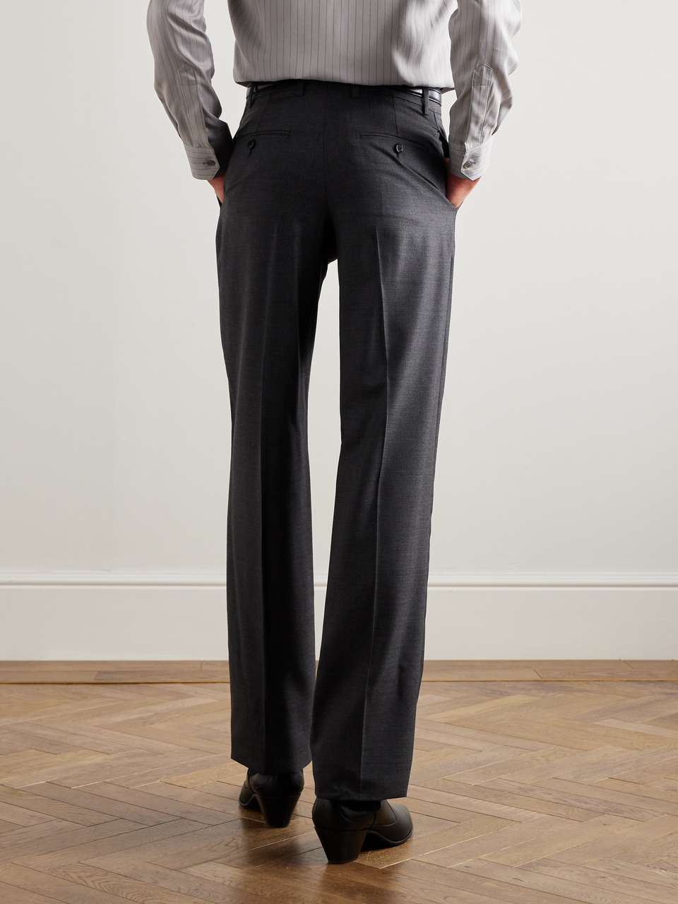 Celine Men's Pinstripe Wool Trousers White