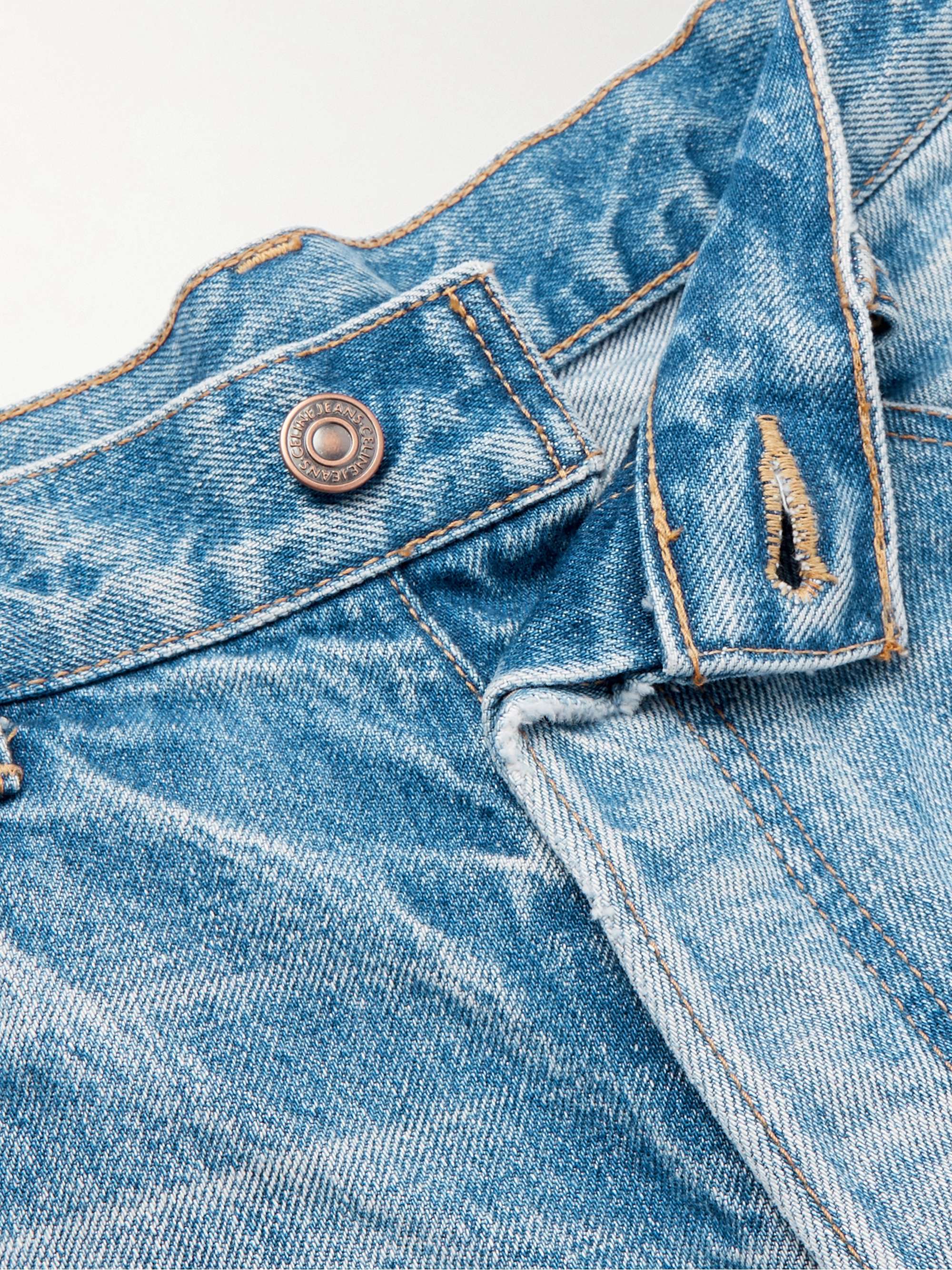 CELINE HOMME Wesley Wide-Leg Distressed Denim Shorts
