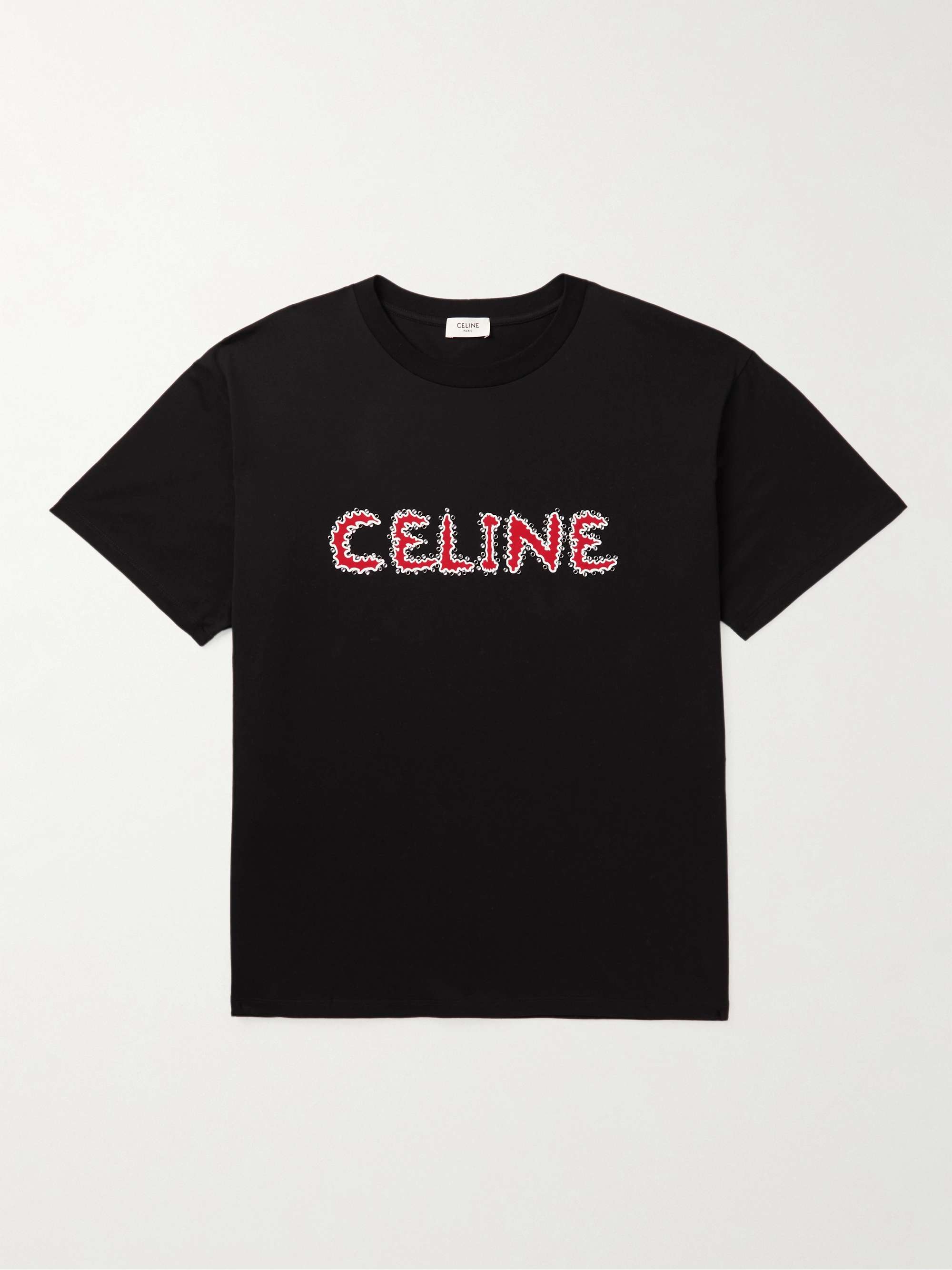 CELINE HOMME Logo-Print Embellished Cotton-Jersey T-Shirt