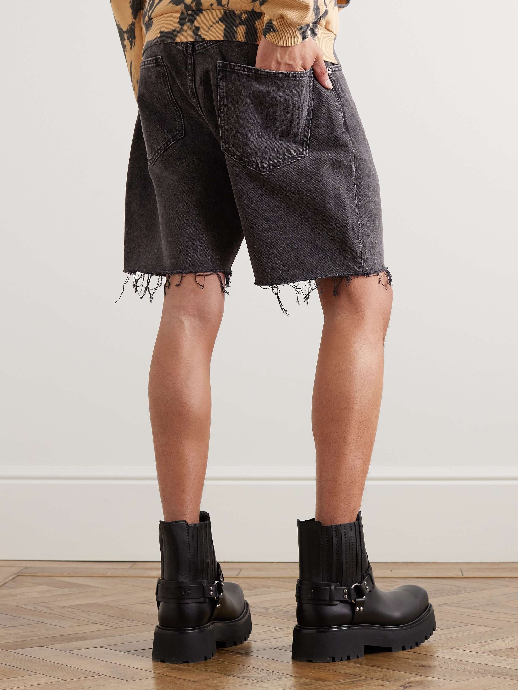 CELINE HOMME Wesley Wide-Leg Distressed Denim Shorts