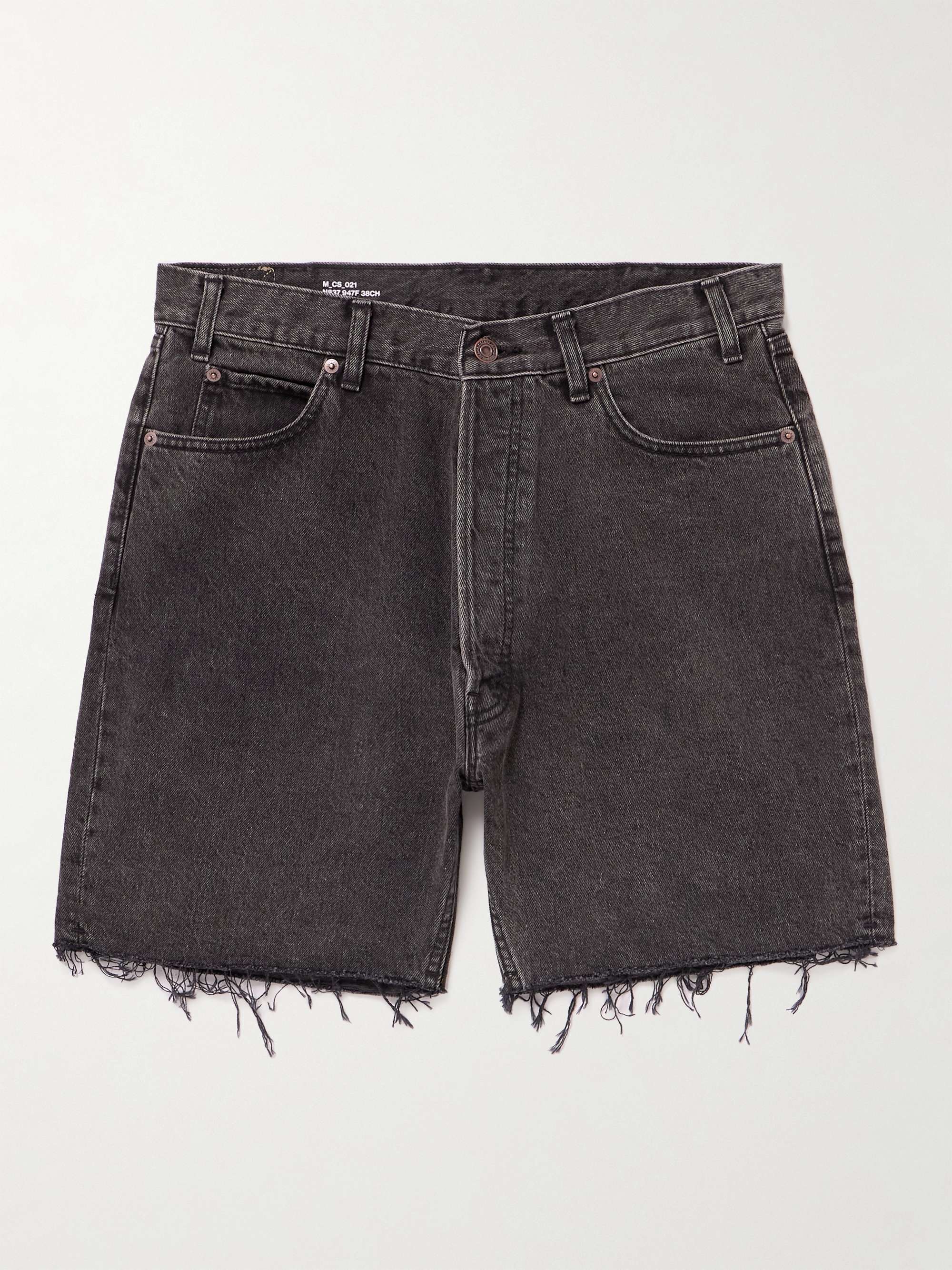 CELINE HOMME Wesley Wide-Leg Distressed Denim Shorts