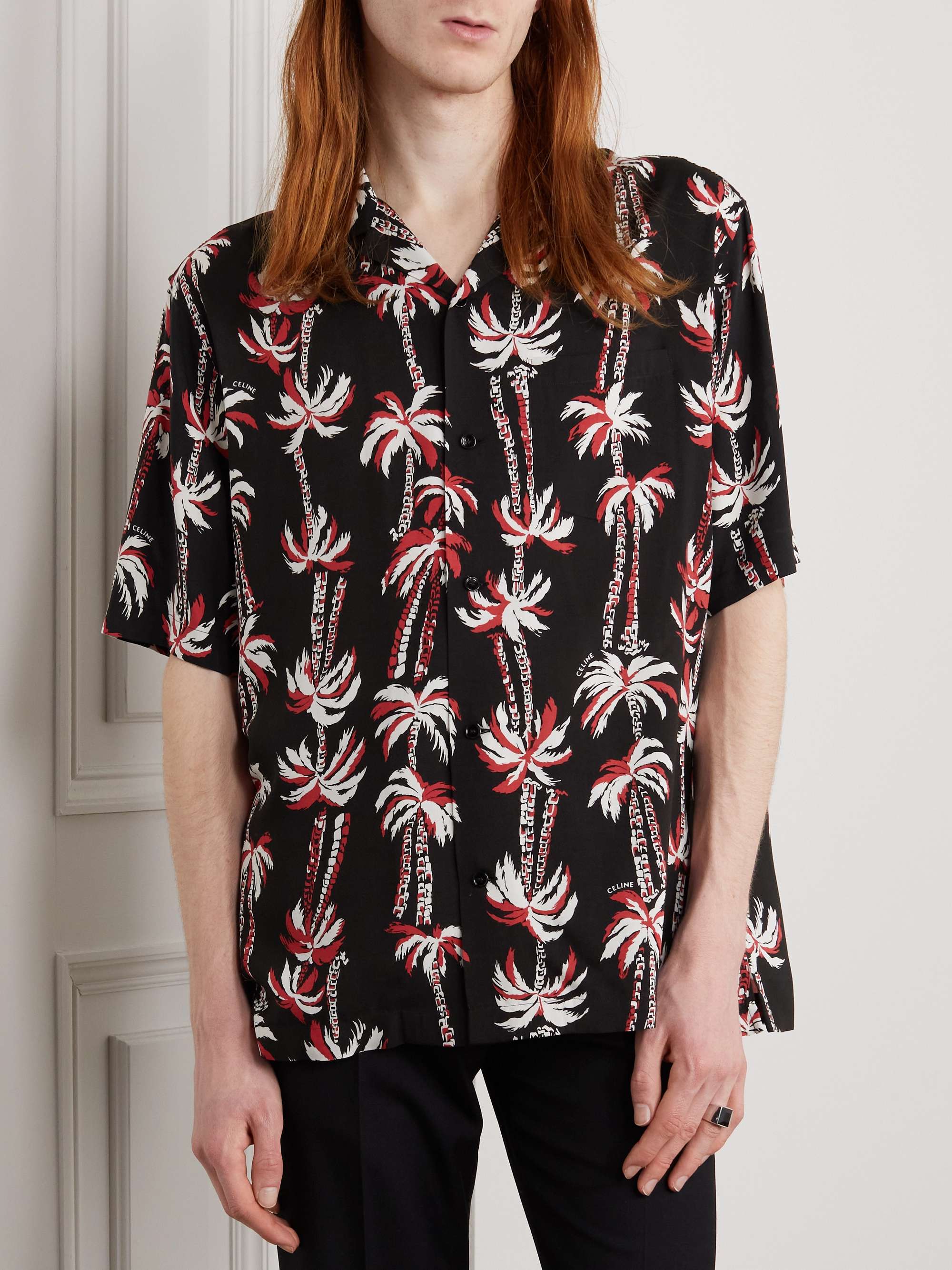 CELINE HOMME Convertible-Collar Printed Voile Shirt