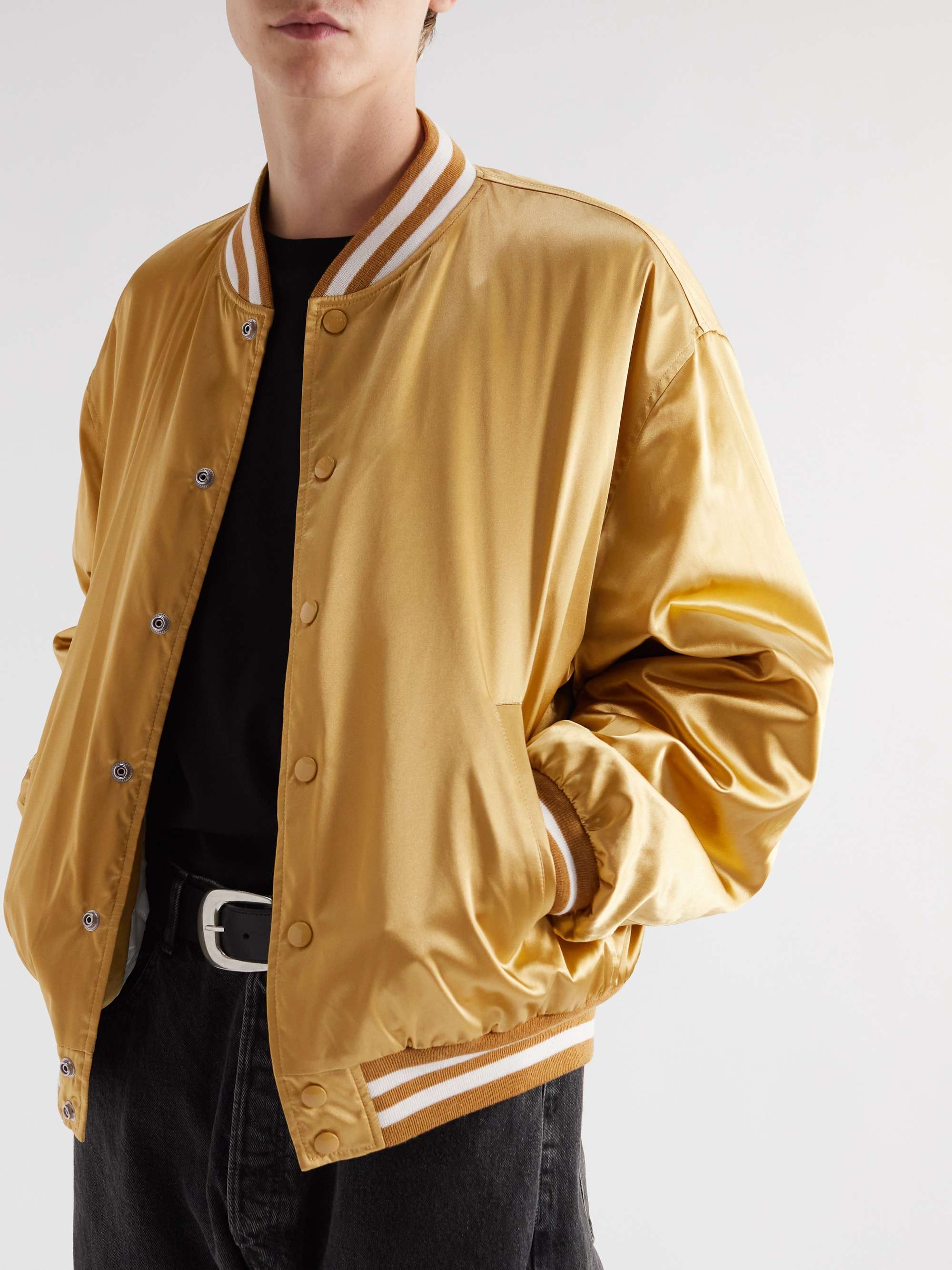 CELINE HOMME Teddy Embellished Appliquéd Satin Bomber Jacket