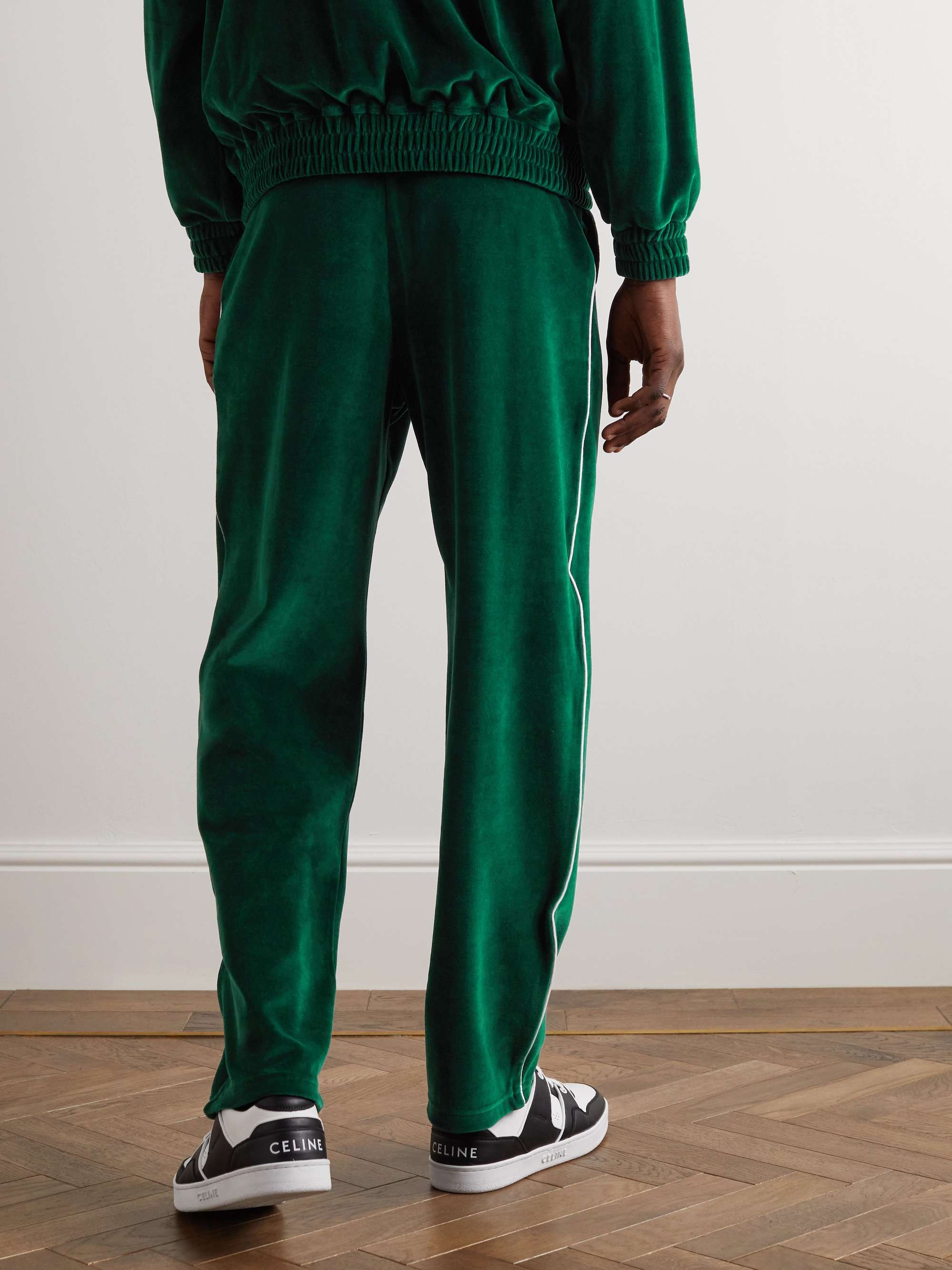 CELINE HOMME Straight-Leg Logo-Embroidered Velour Track Pants