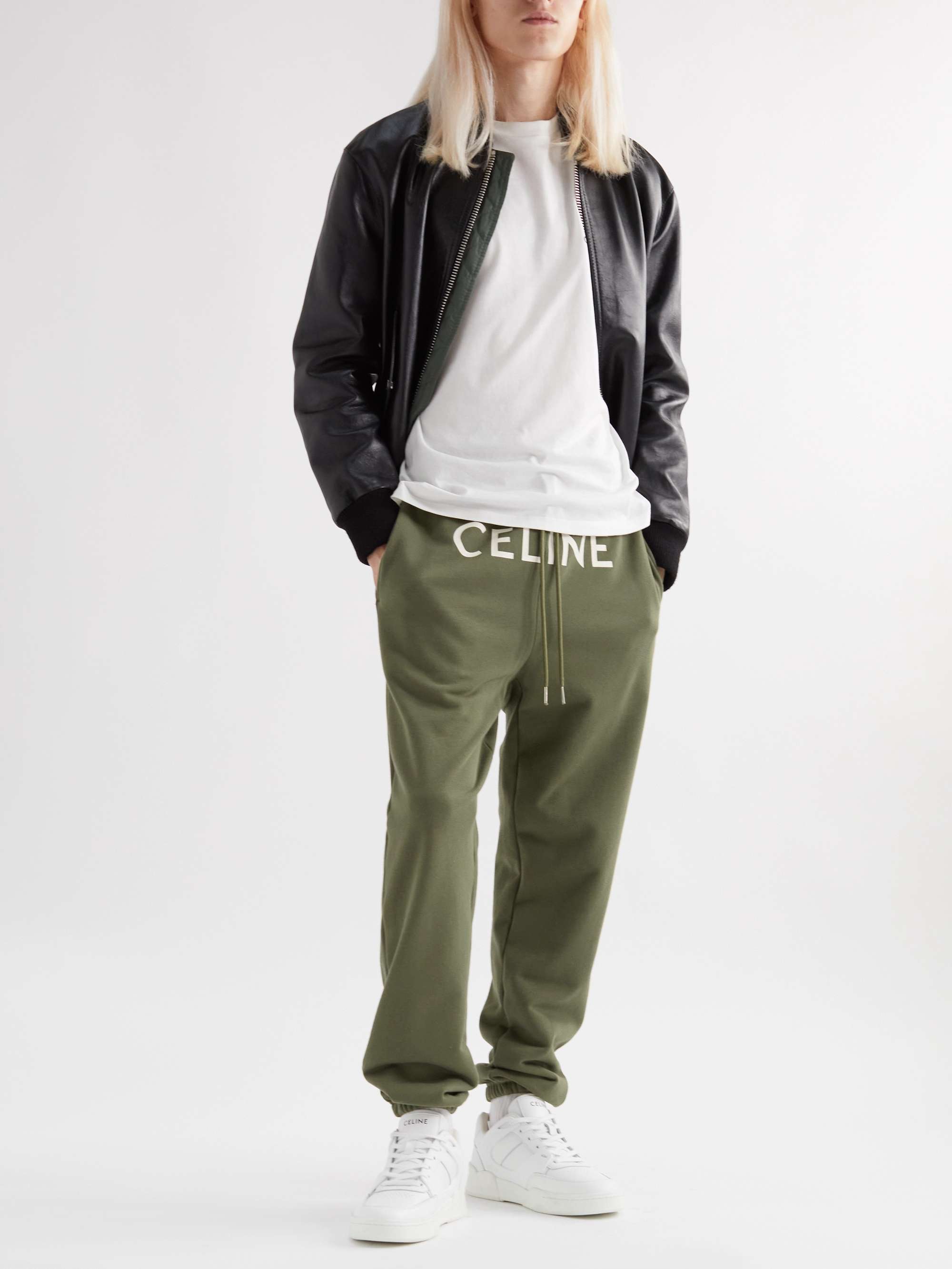 CELINE HOMME Tapered Logo-Print Cotton-Blend Jersey Sweatpants