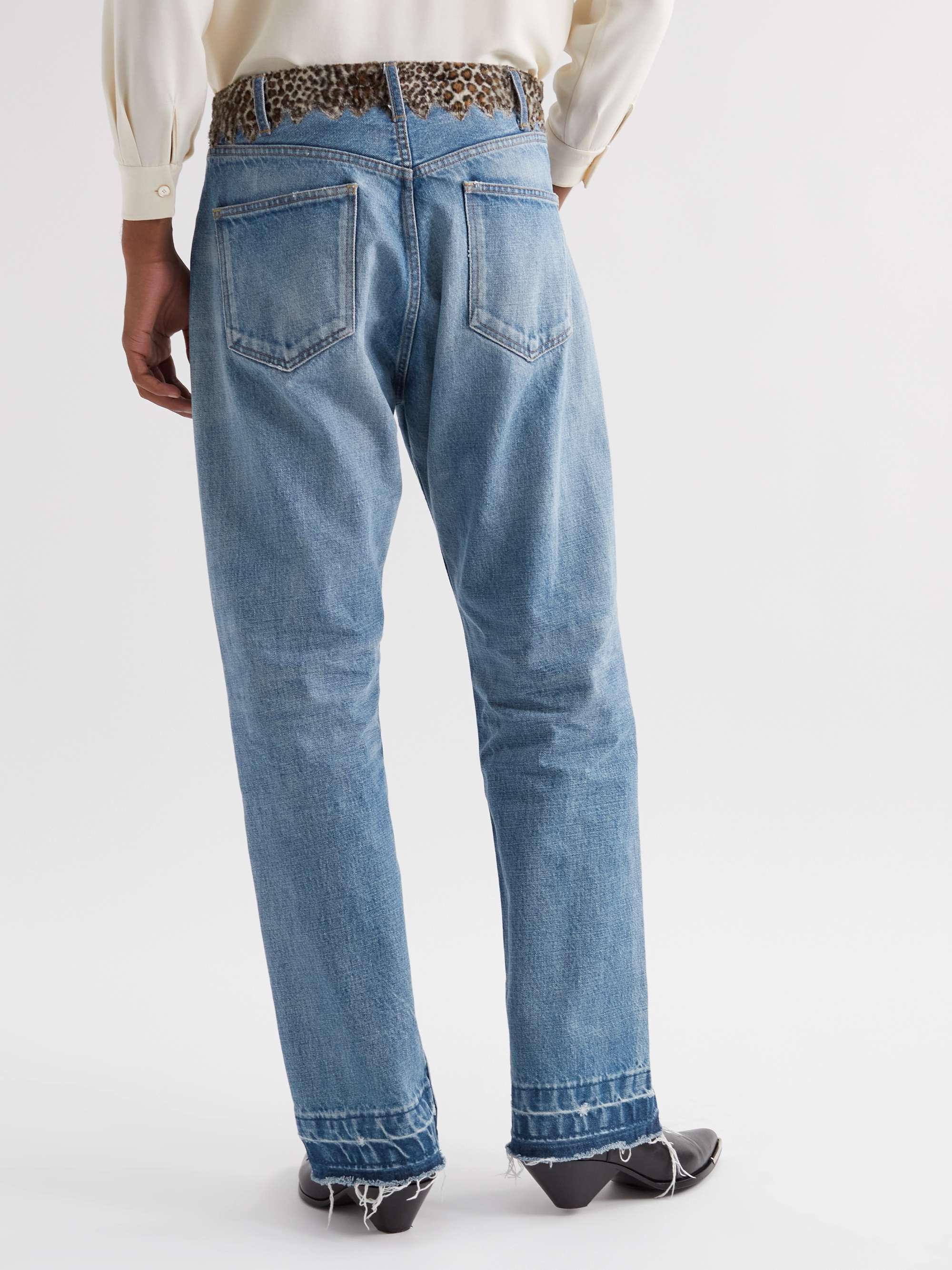 CELINE Wesley Straight-Leg Faux Fur-Trimmed Distressed Jeans