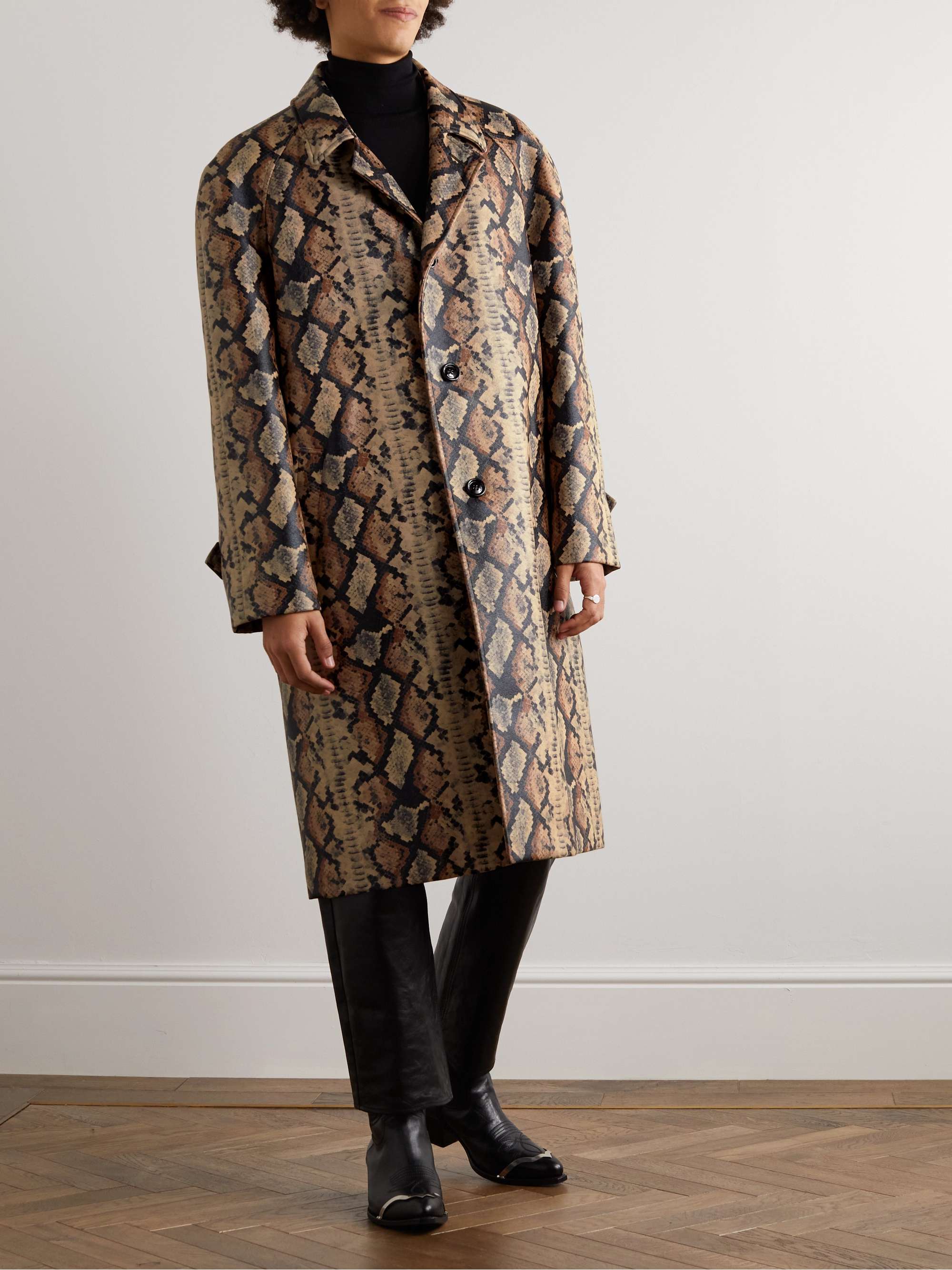 CELINE HOMME Python Printed Faux Leather Coat