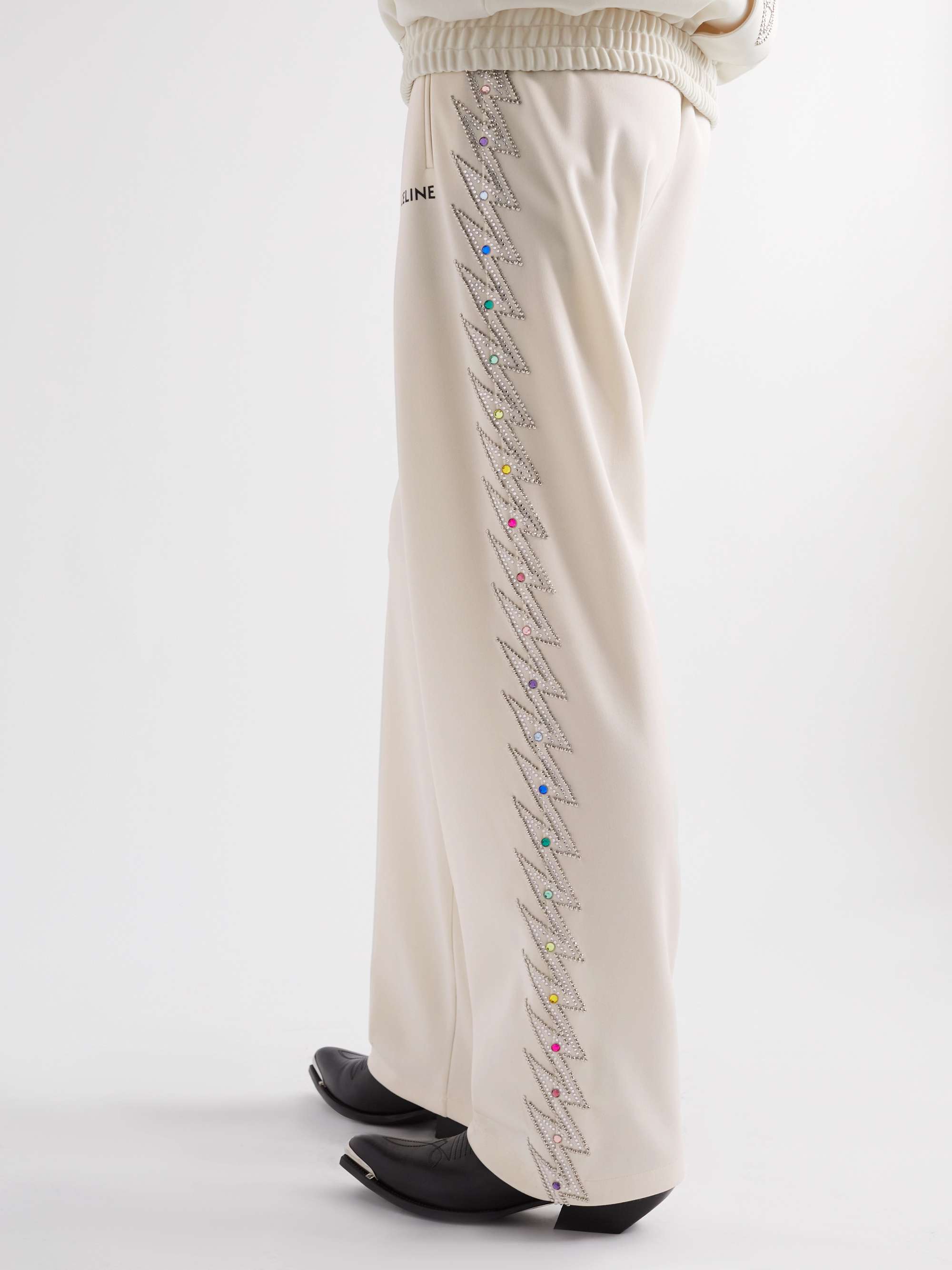 CELINE HOMME Straight-Leg Embellished Jersey Track Pants
