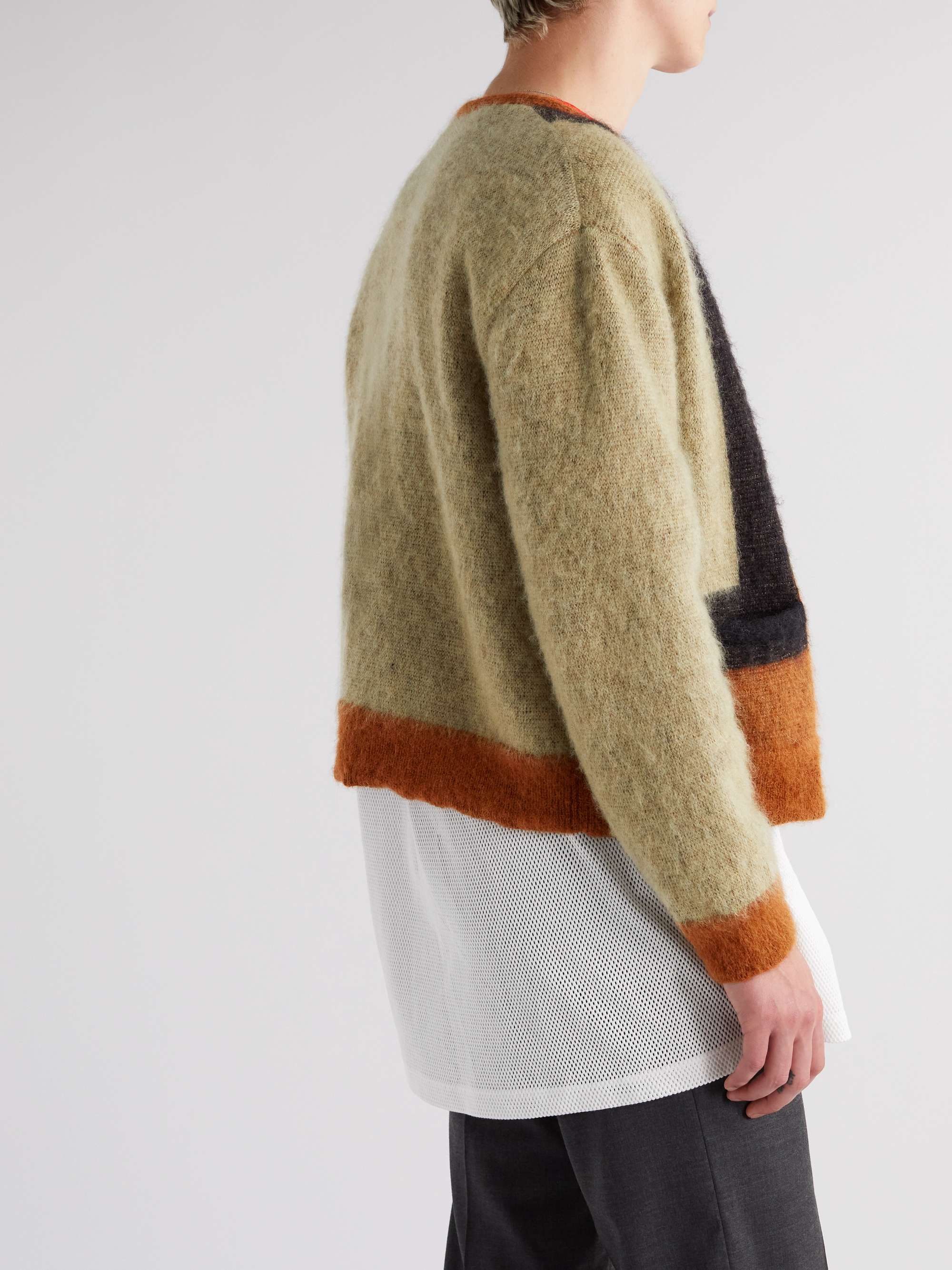 CELINE HOMME Slim-Fit Embellished Colour-Block Mohair-Blend Cardigan