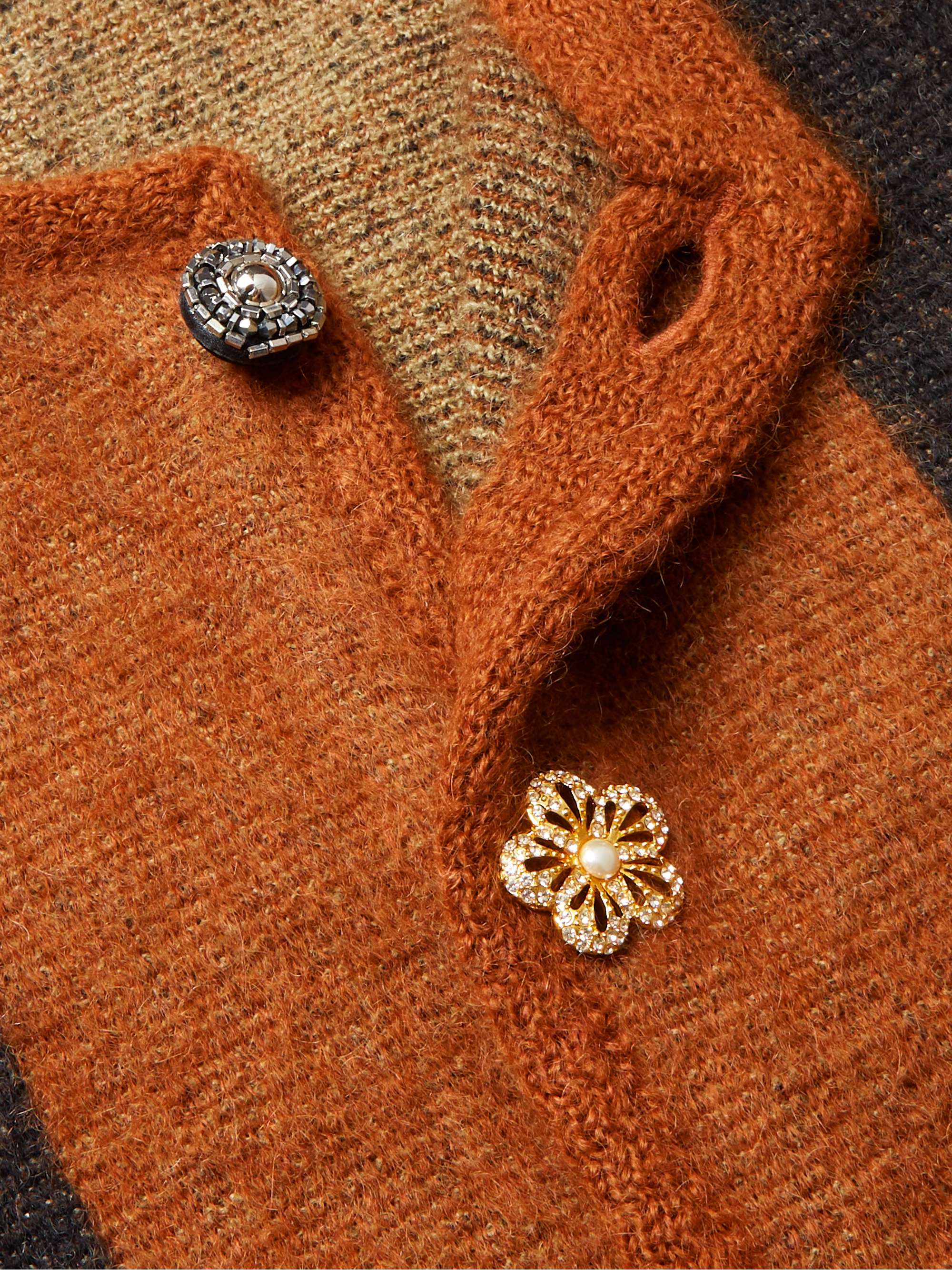 CELINE HOMME Slim-Fit Embellished Colour-Block Mohair-Blend Cardigan