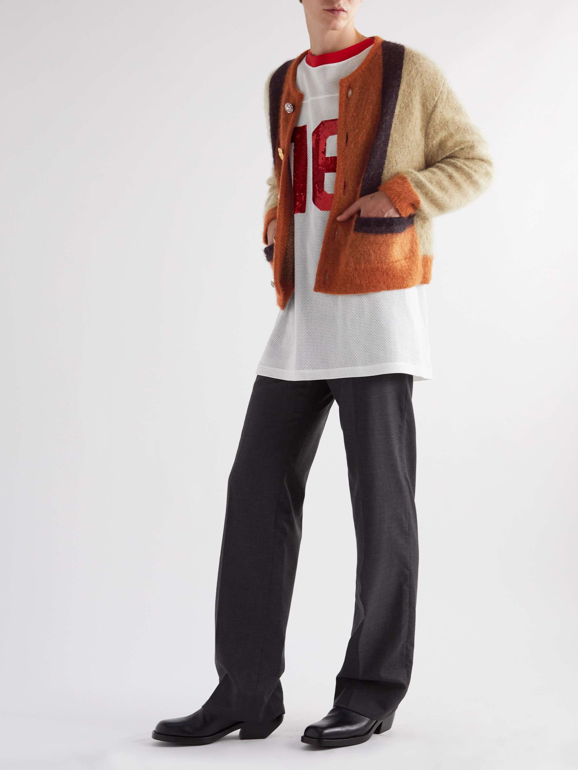 CELINE HOMME Slim-Fit Embellished Colour-Block Mohair-Blend Cardigan