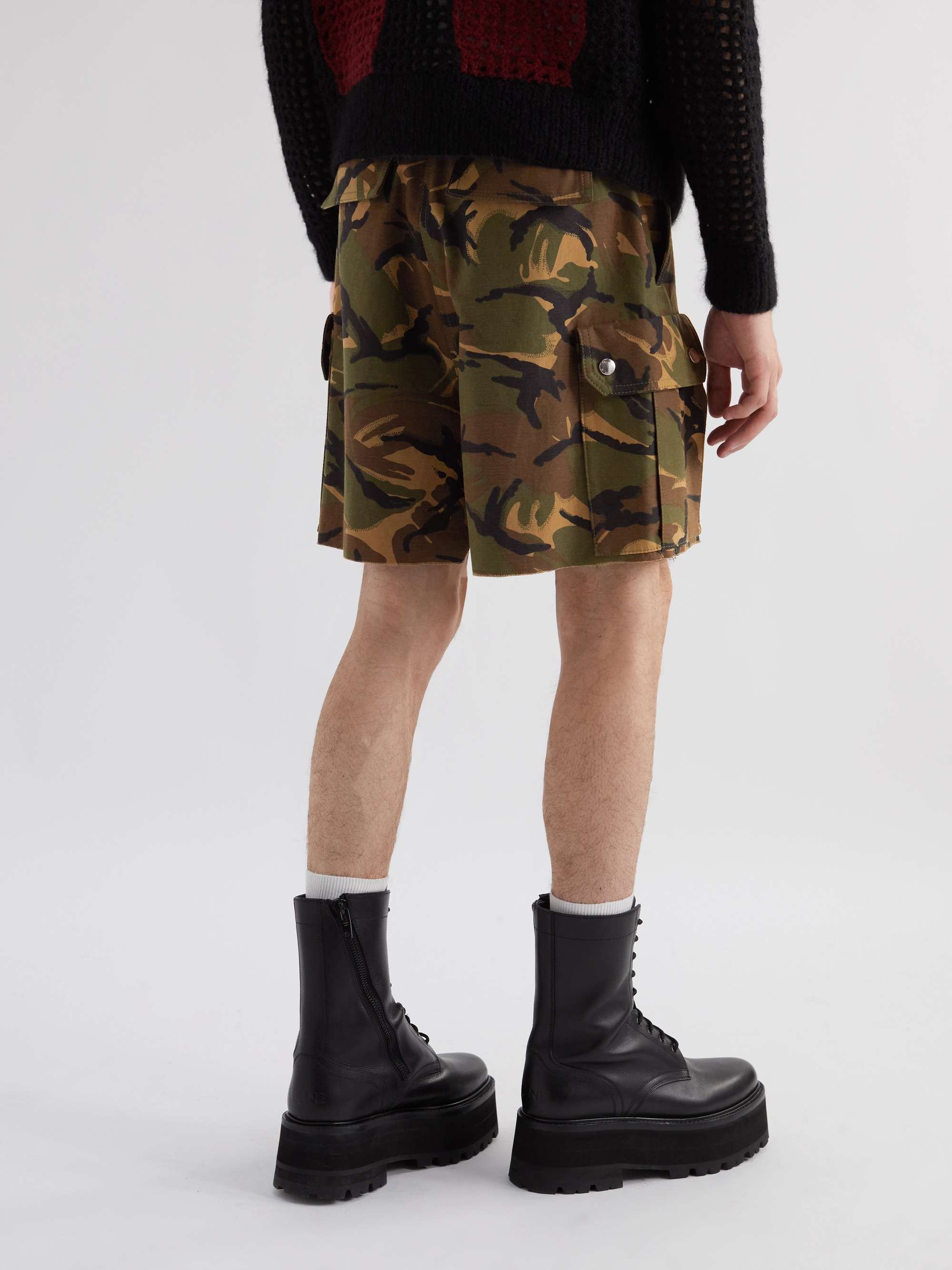 CELINE HOMME Wide-Leg Camouflage-Print Cotton Cargo Shorts for Men | MR ...