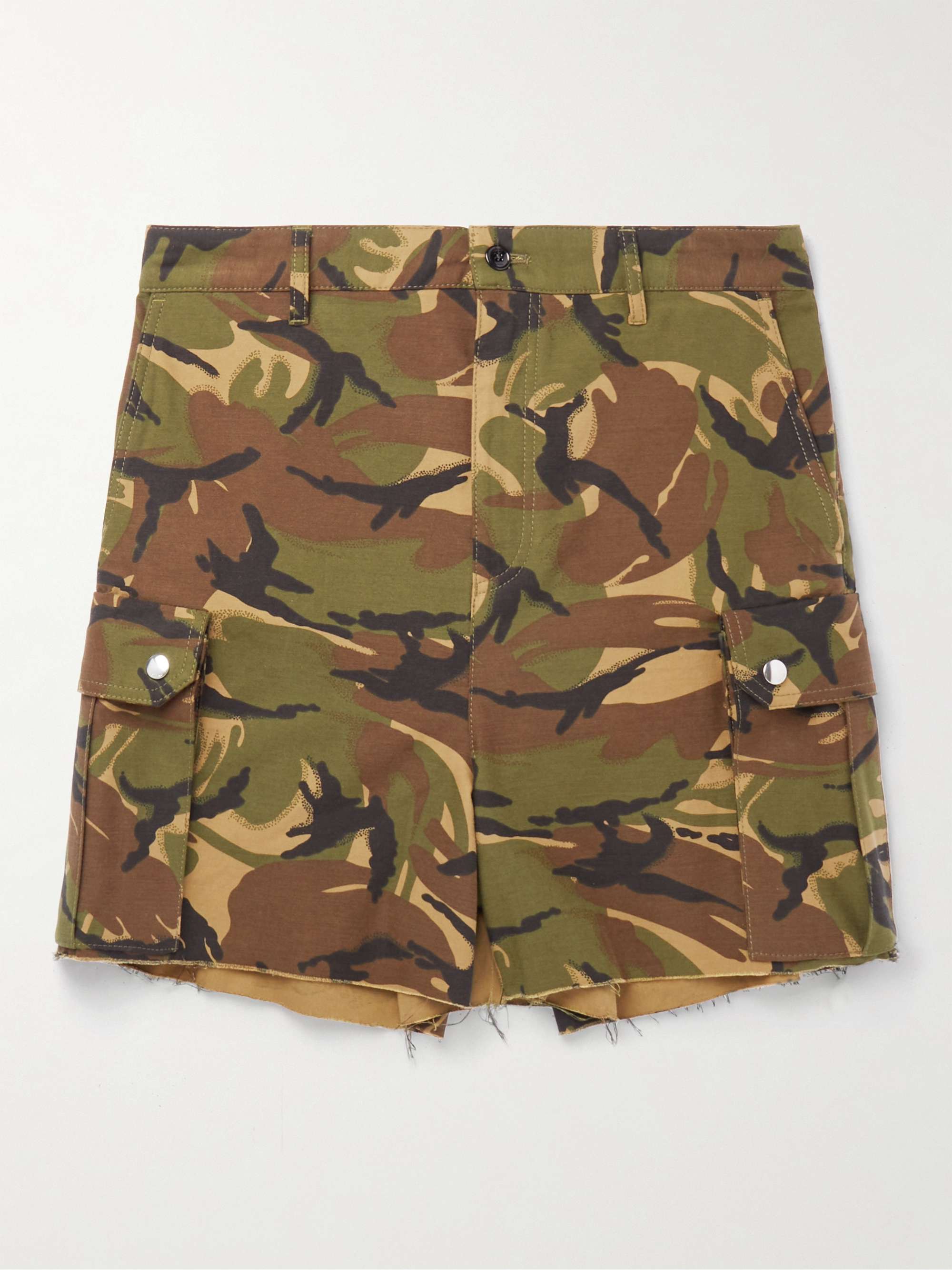 CELINE Wide-Leg Camouflage-Print Cotton Cargo Shorts