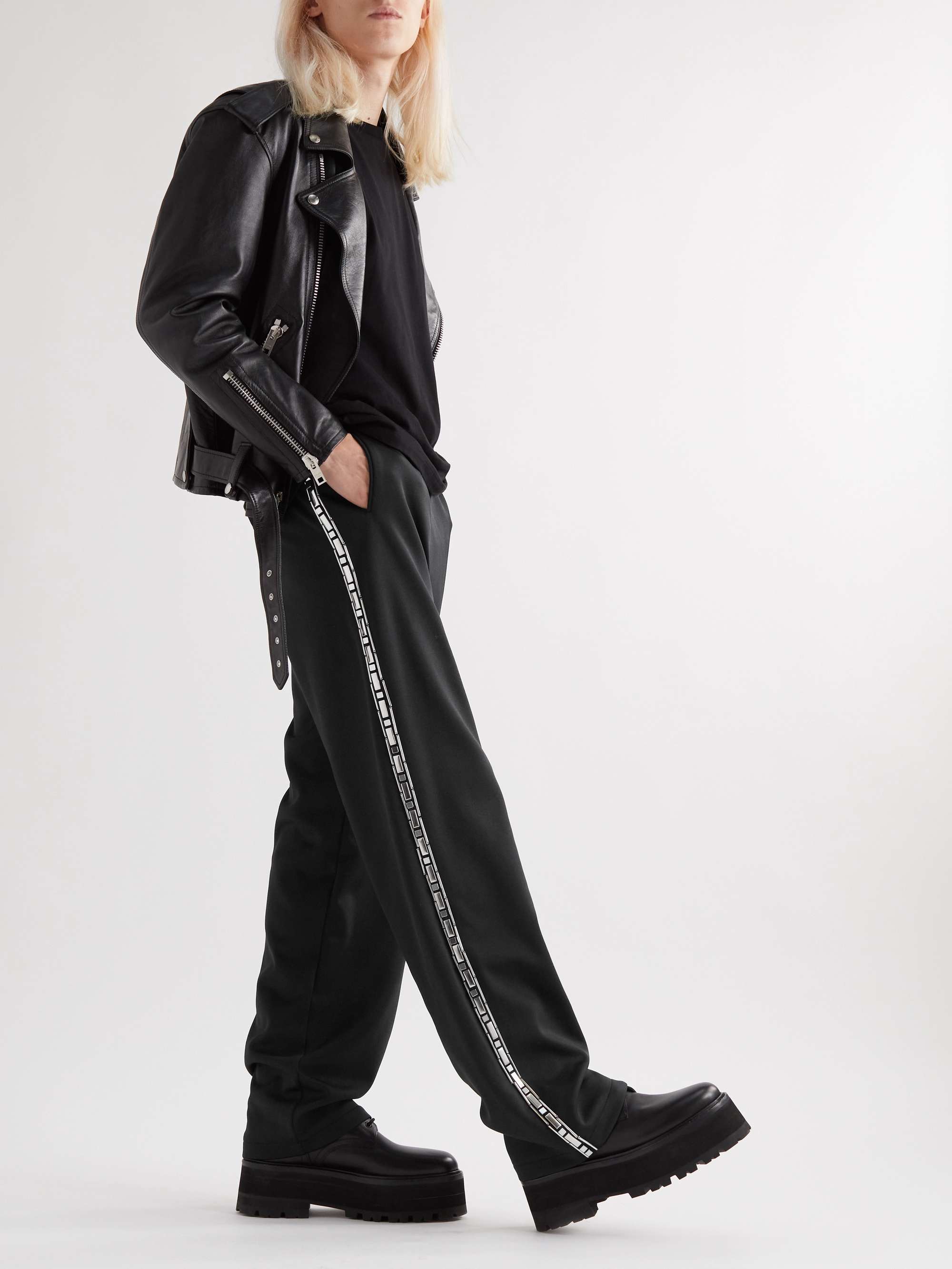 CELINE HOMME Straight-Leg Embellished Logo-Print Jersey Sweatpants