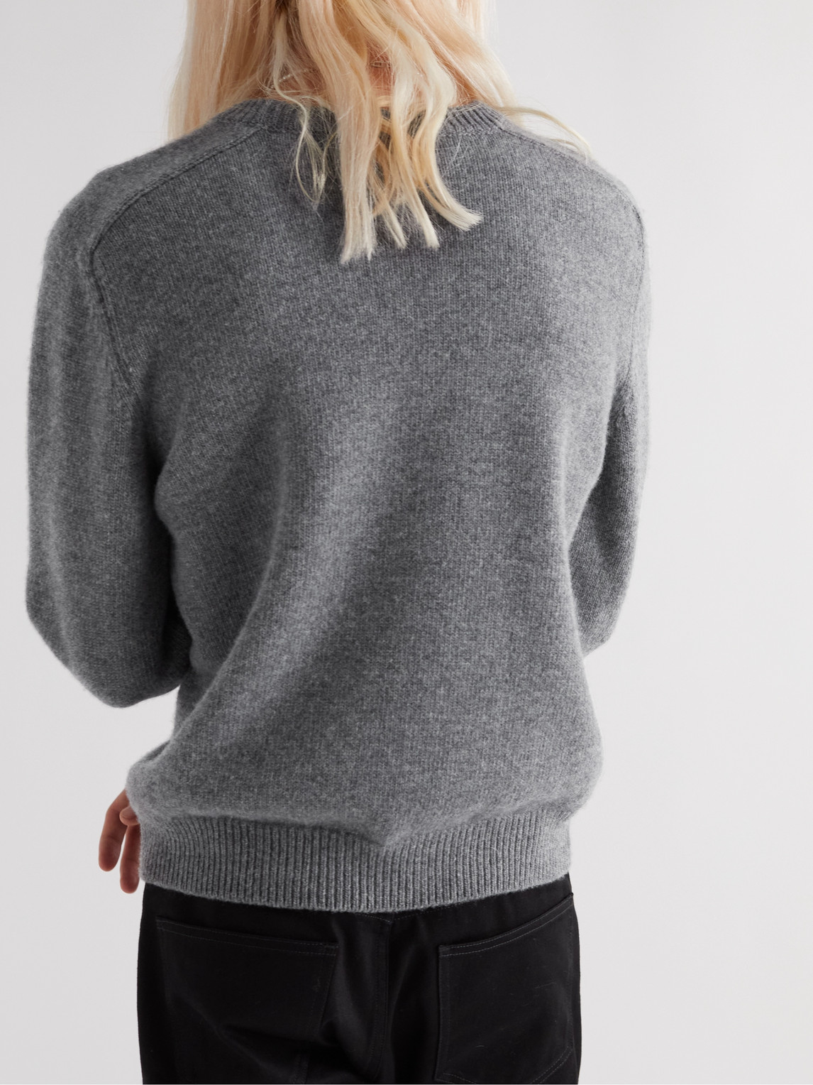 Celine Logo-embroidered Wool And Cashmere-blend Sweater In Gray
