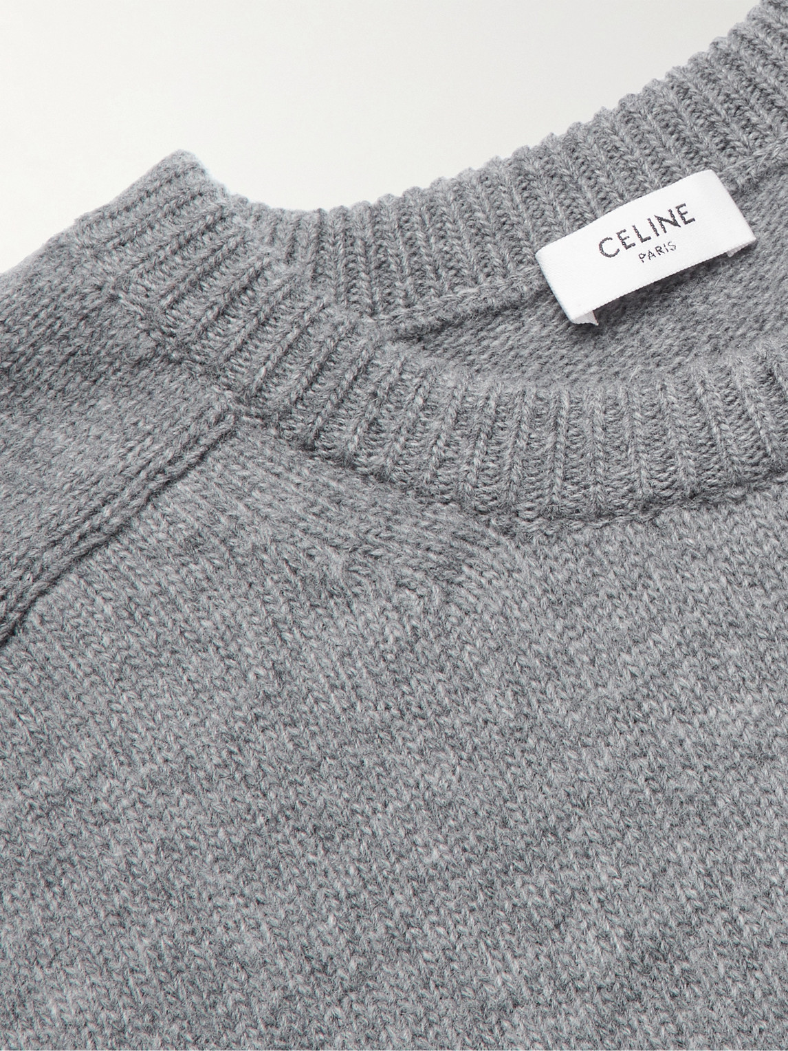 Celine Logo-embroidered Wool And Cashmere-blend Sweater In Gray