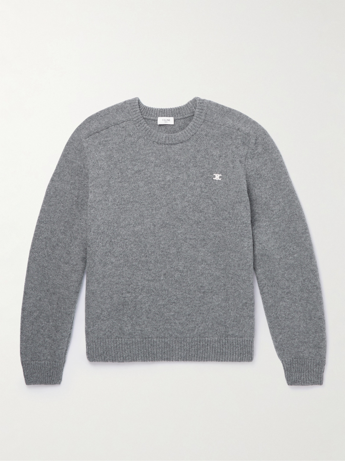 Celine Logo-embroidered Wool And Cashmere-blend Sweater In Gray