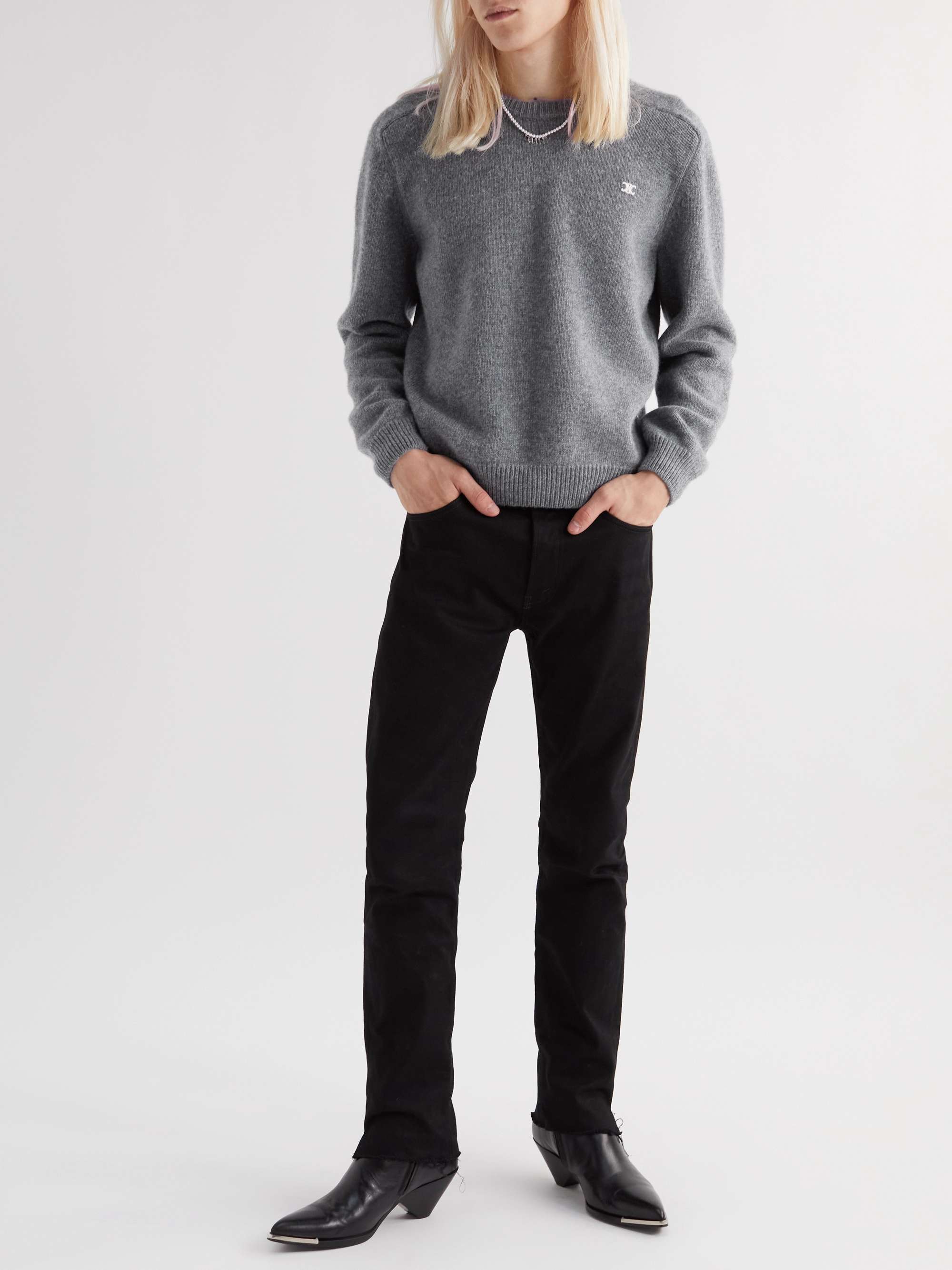 CELINE HOMME Pullover in misto lana e cashmere con logo ricamato