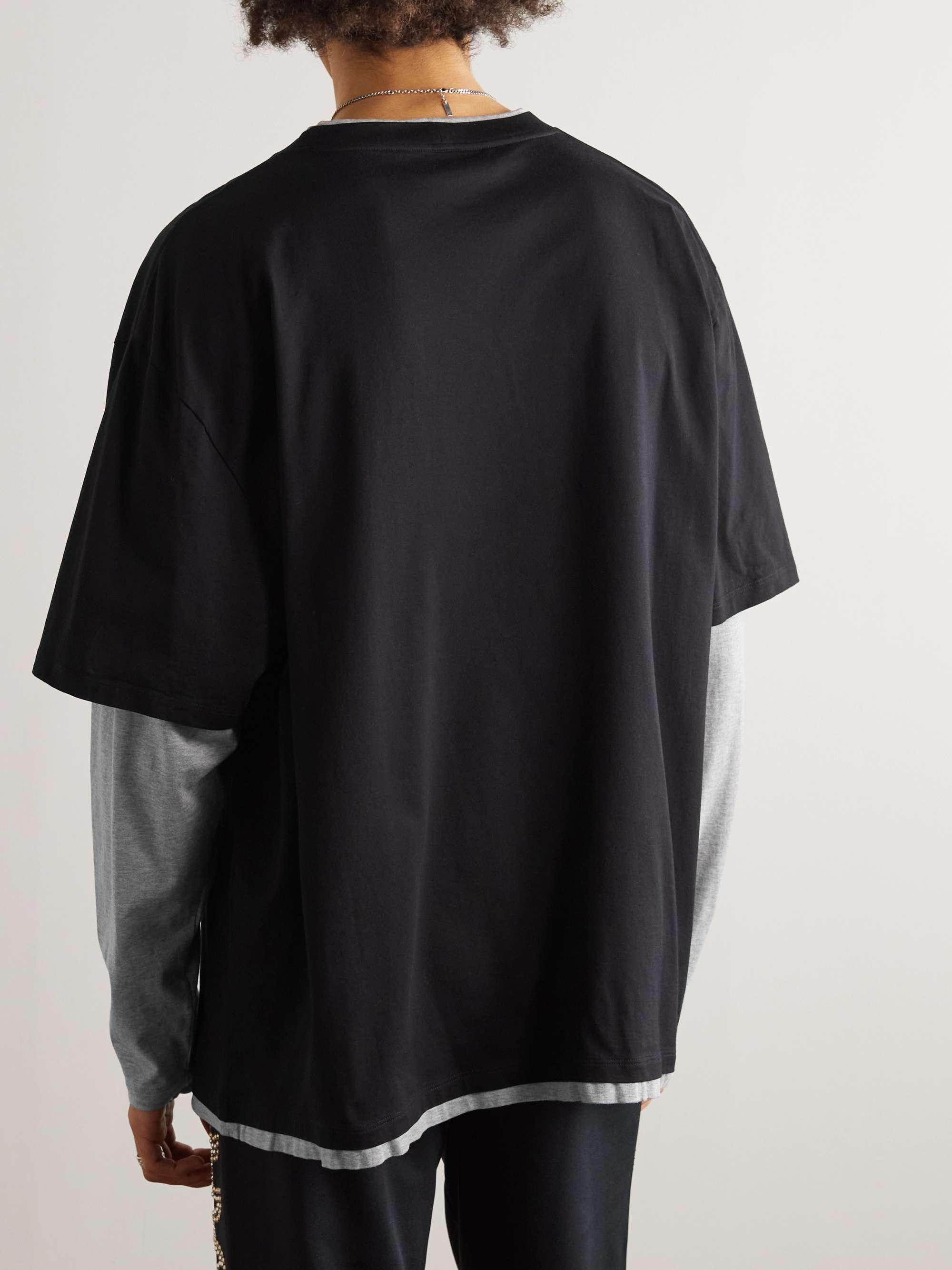 CELINE Layered Logo-Print Cotton-Jersey T-Shirt