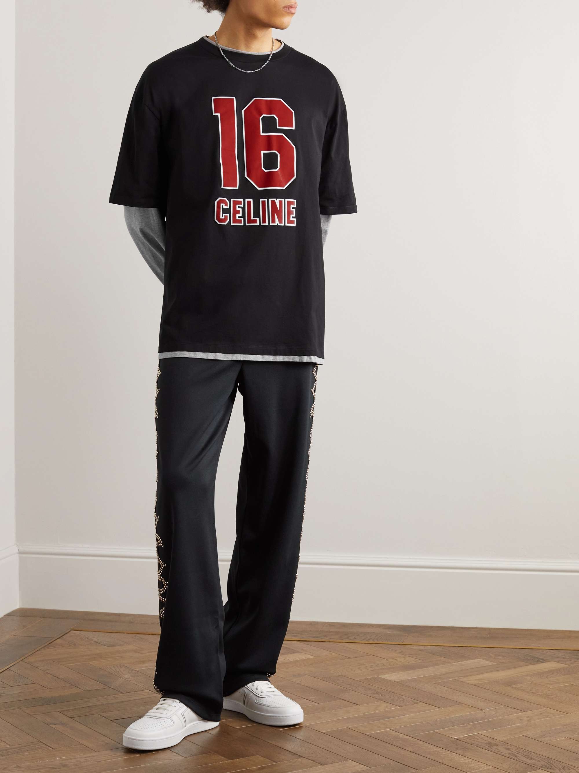 CELINE Layered Logo-Print Cotton-Jersey T-Shirt