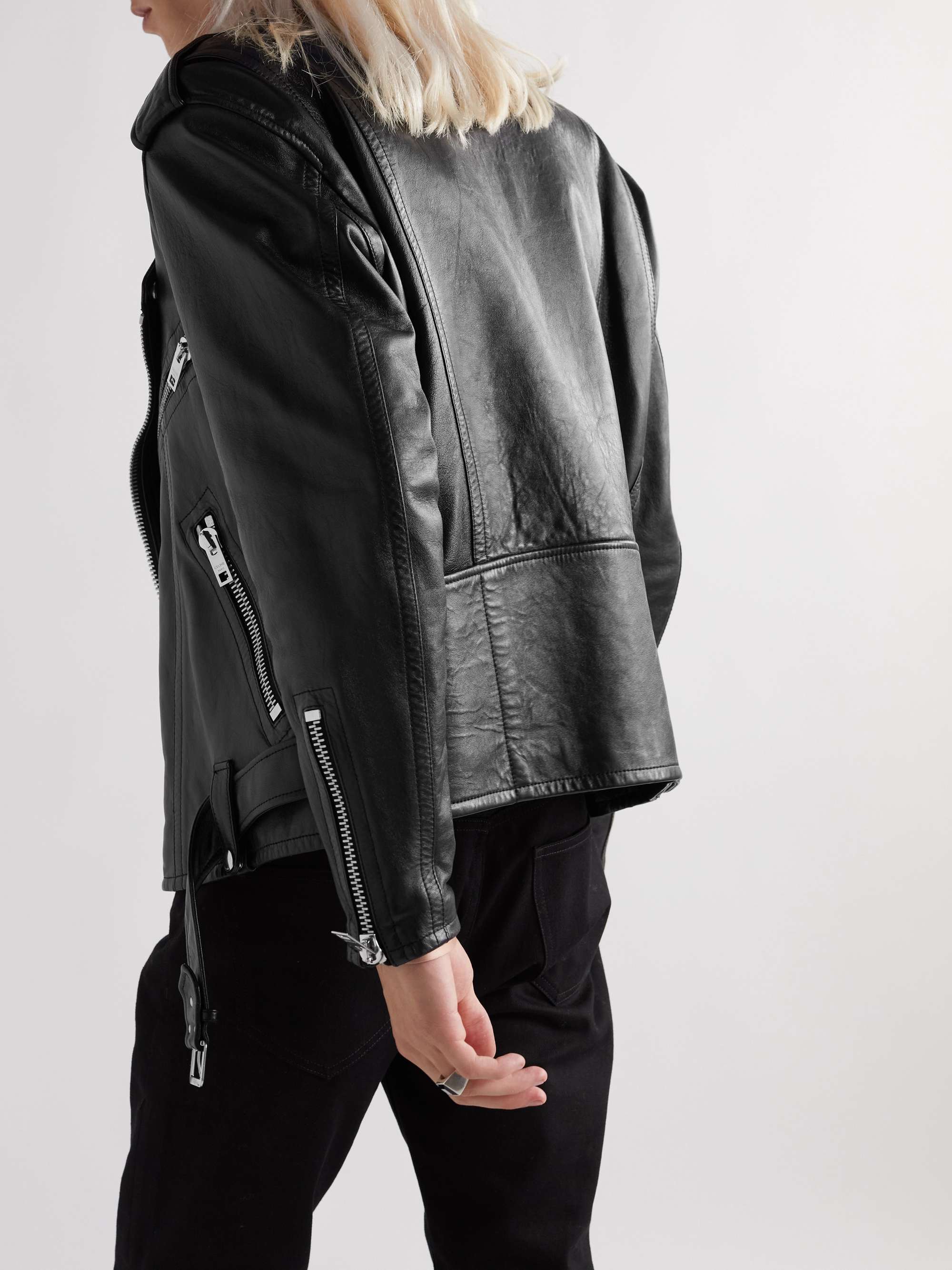 CELINE Textured-Leather Biker Jacket