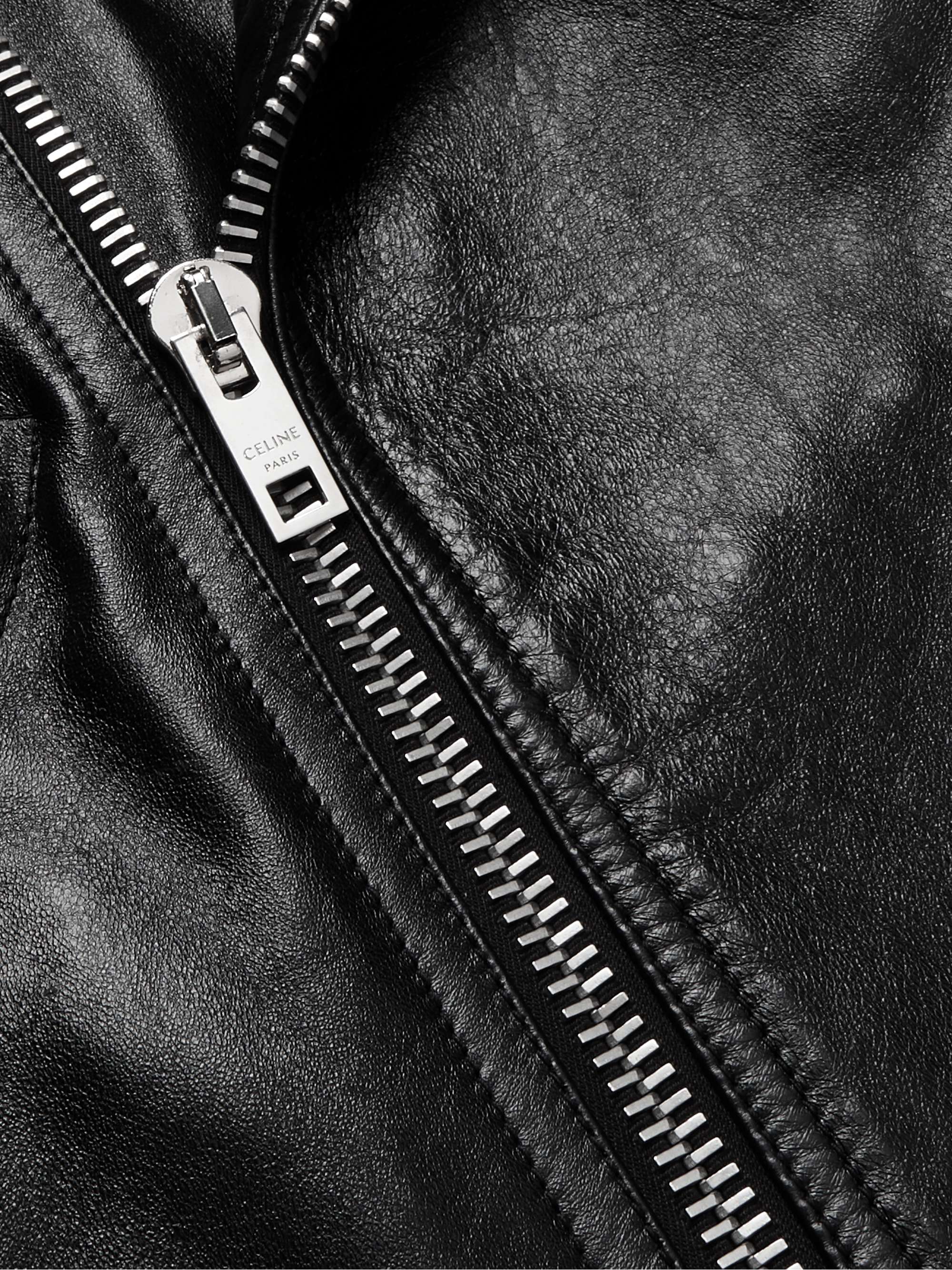 CELINE Textured-Leather Biker Jacket