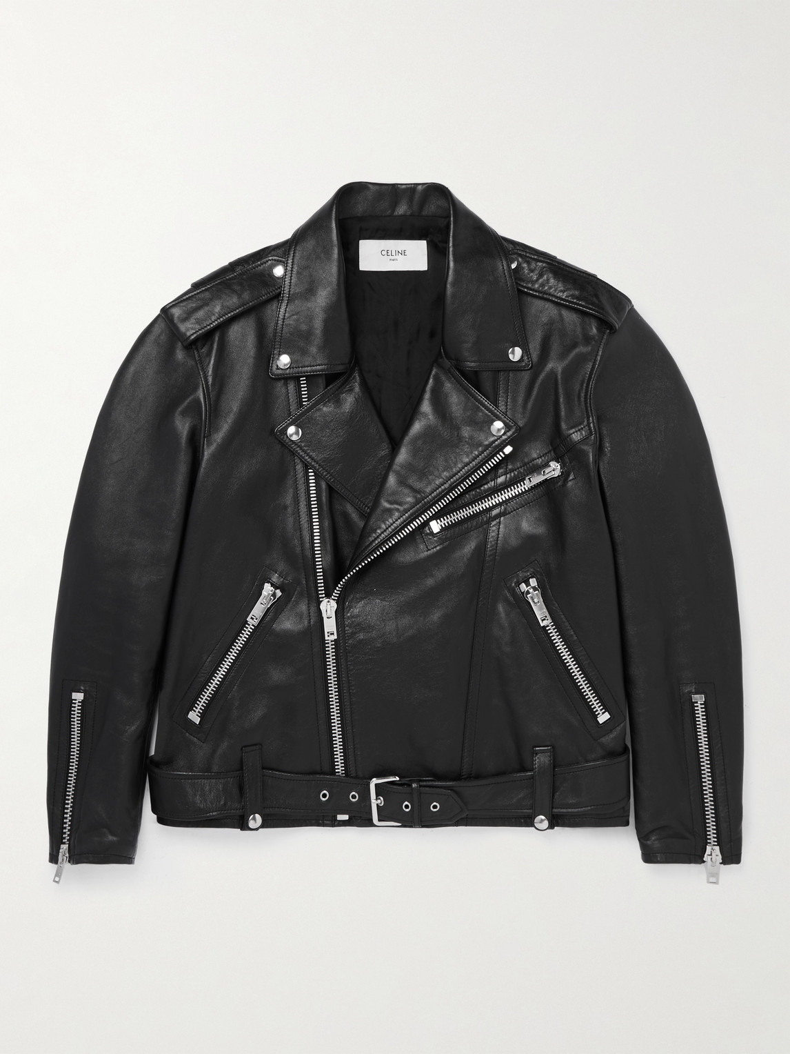 Textured-Leather Biker Jacket