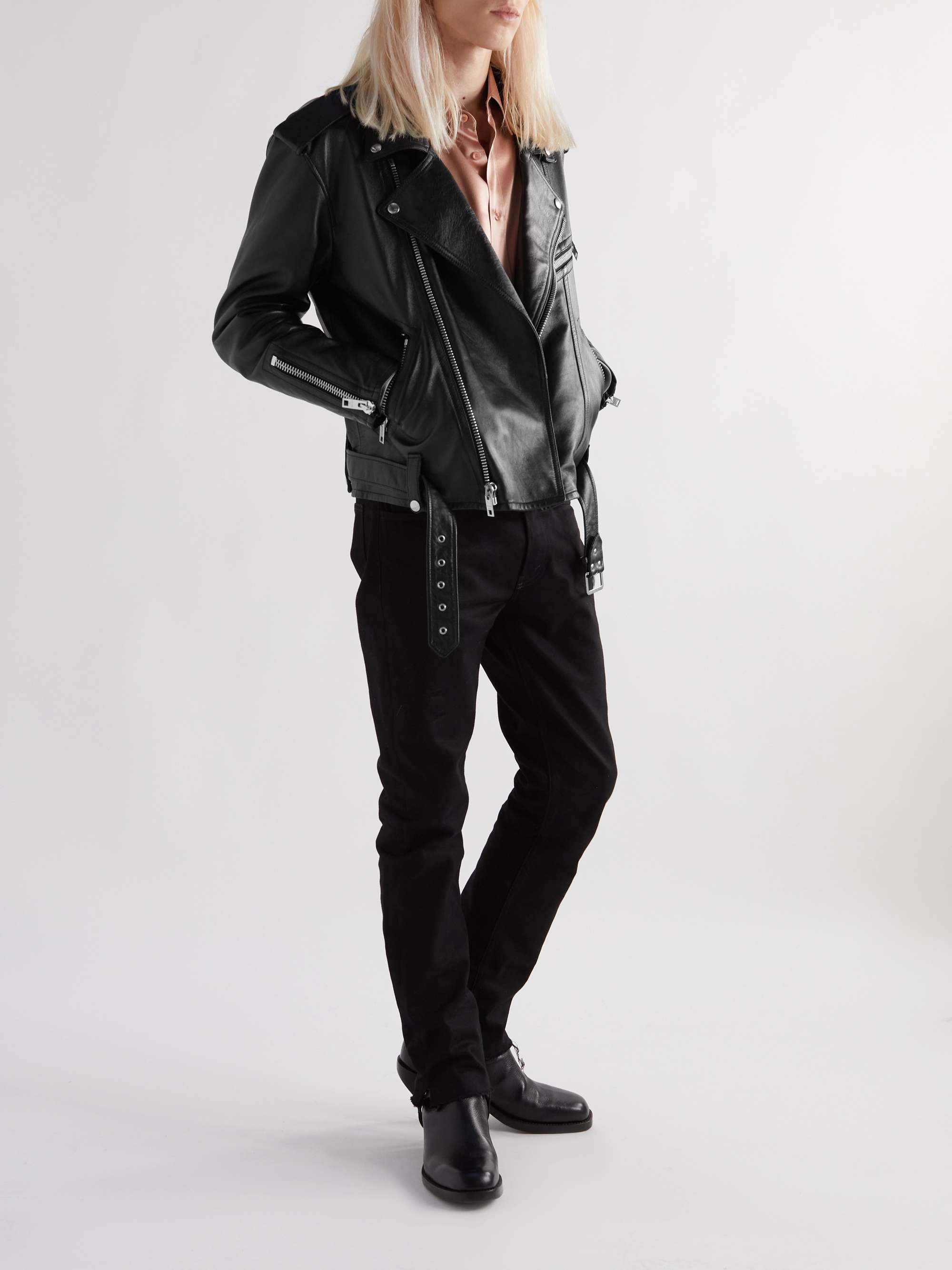 Textured-Leather Biker Jacket