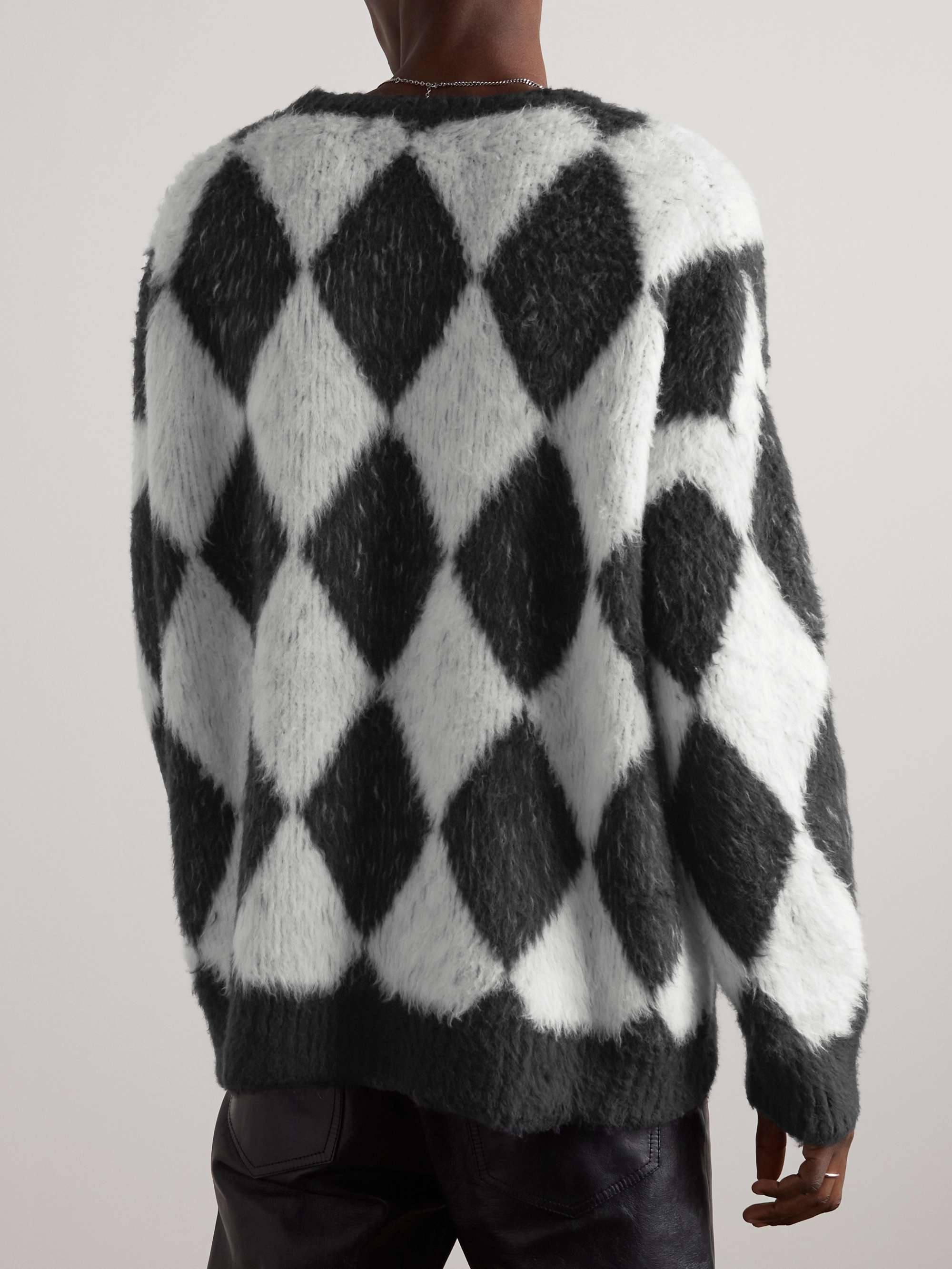 CELINE Argyle Brushed Cotton-Blend Sweater